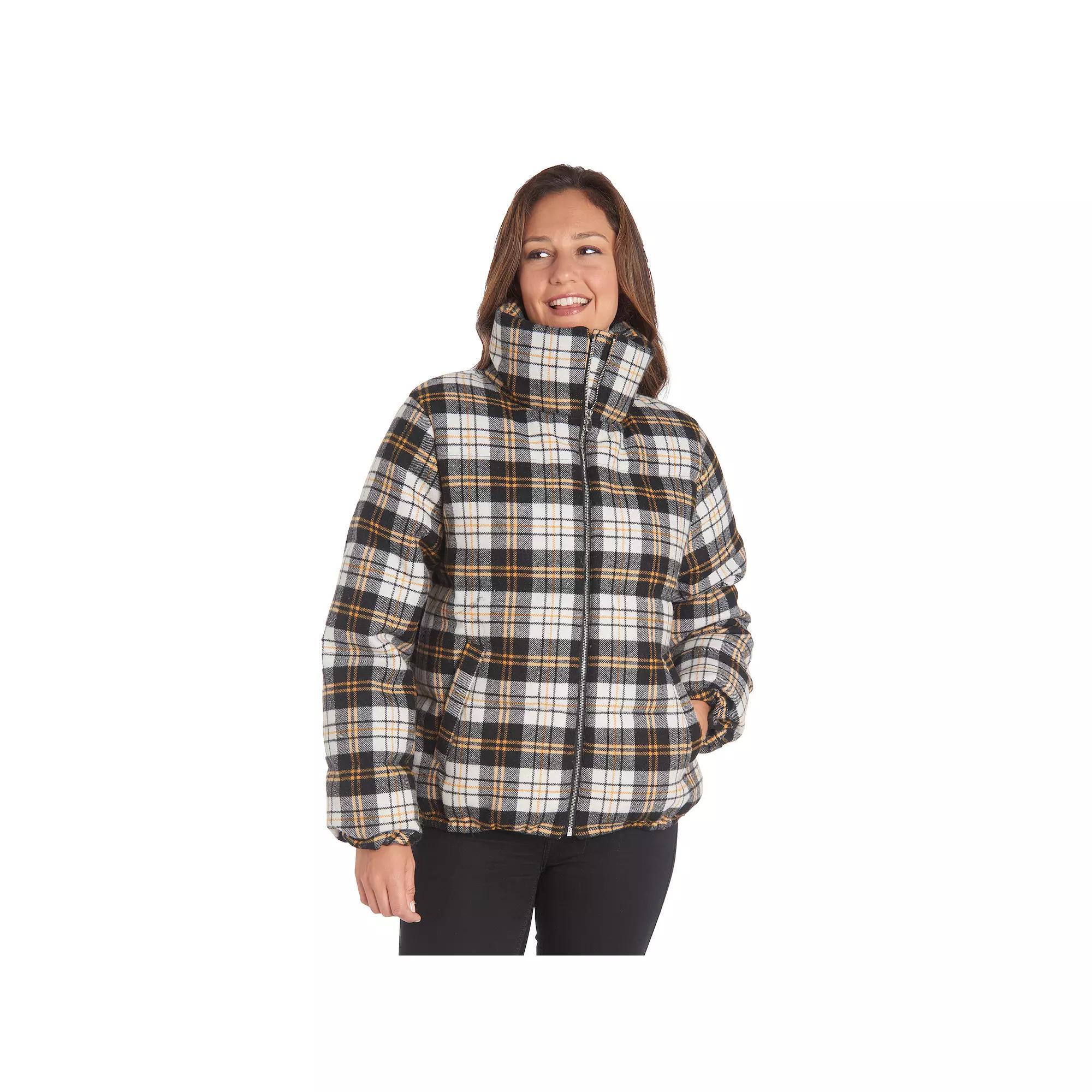 Women's Fleet Street Plaid Puffer Jacket, Size: Small, Wht Black Yl Product Image