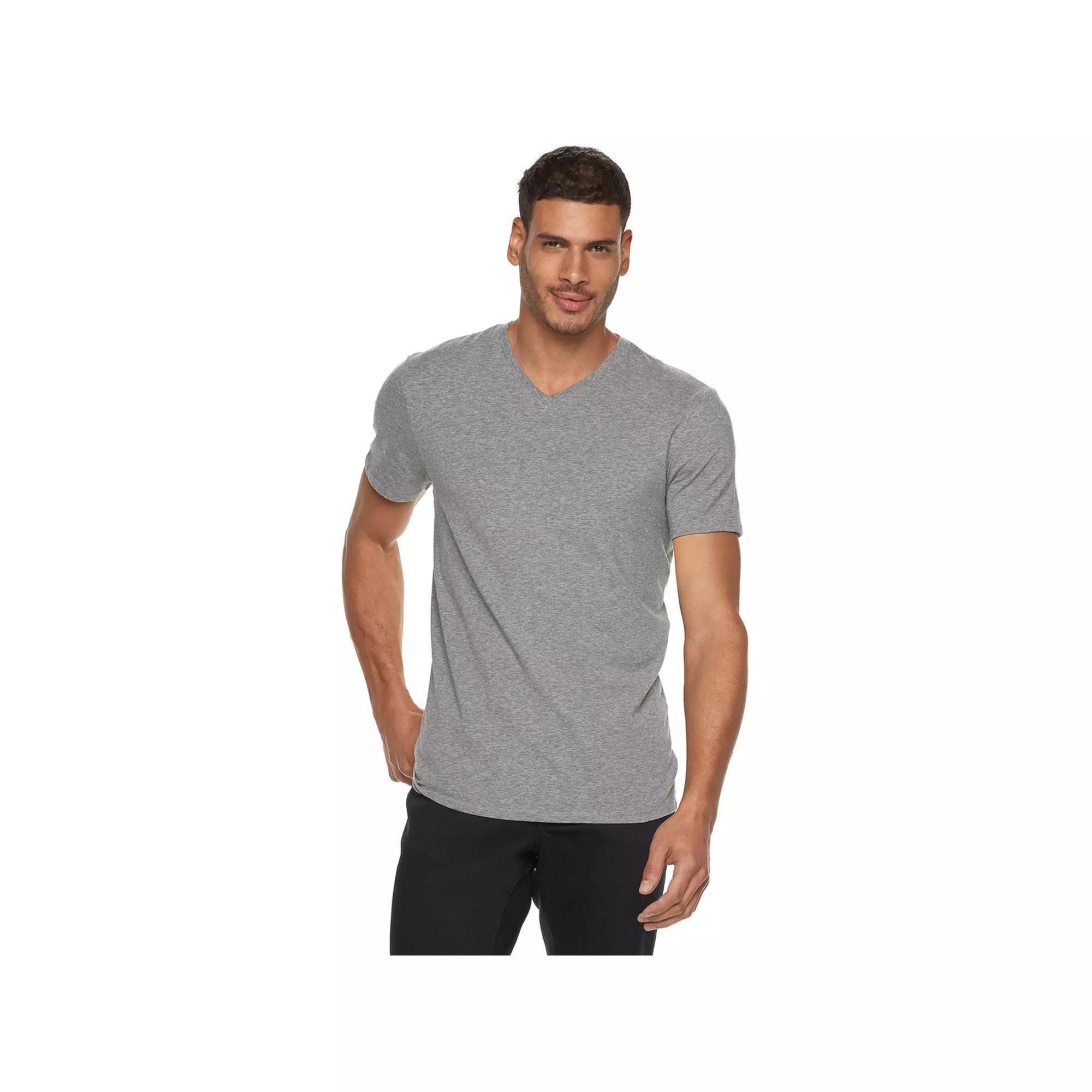Men's Apt. 9® Premier Flex Short Sleeve V-Neck Tee, Size: Large, Light Gray Grey Product Image