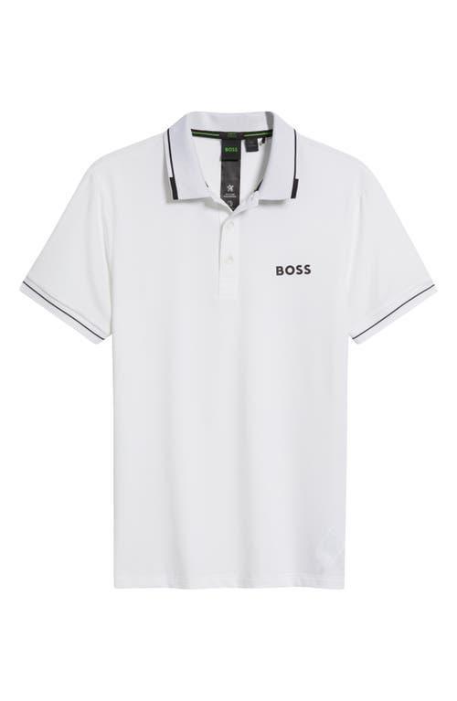 HUGO BOSS Stretch-cotton Slim-fit Polo Shirt With Branding In White Product Image