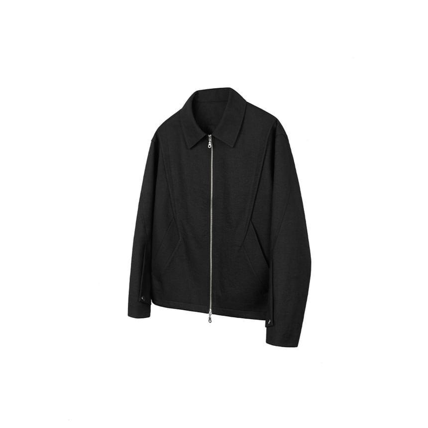 Collared Plain Zip-Up Jacket Product Image