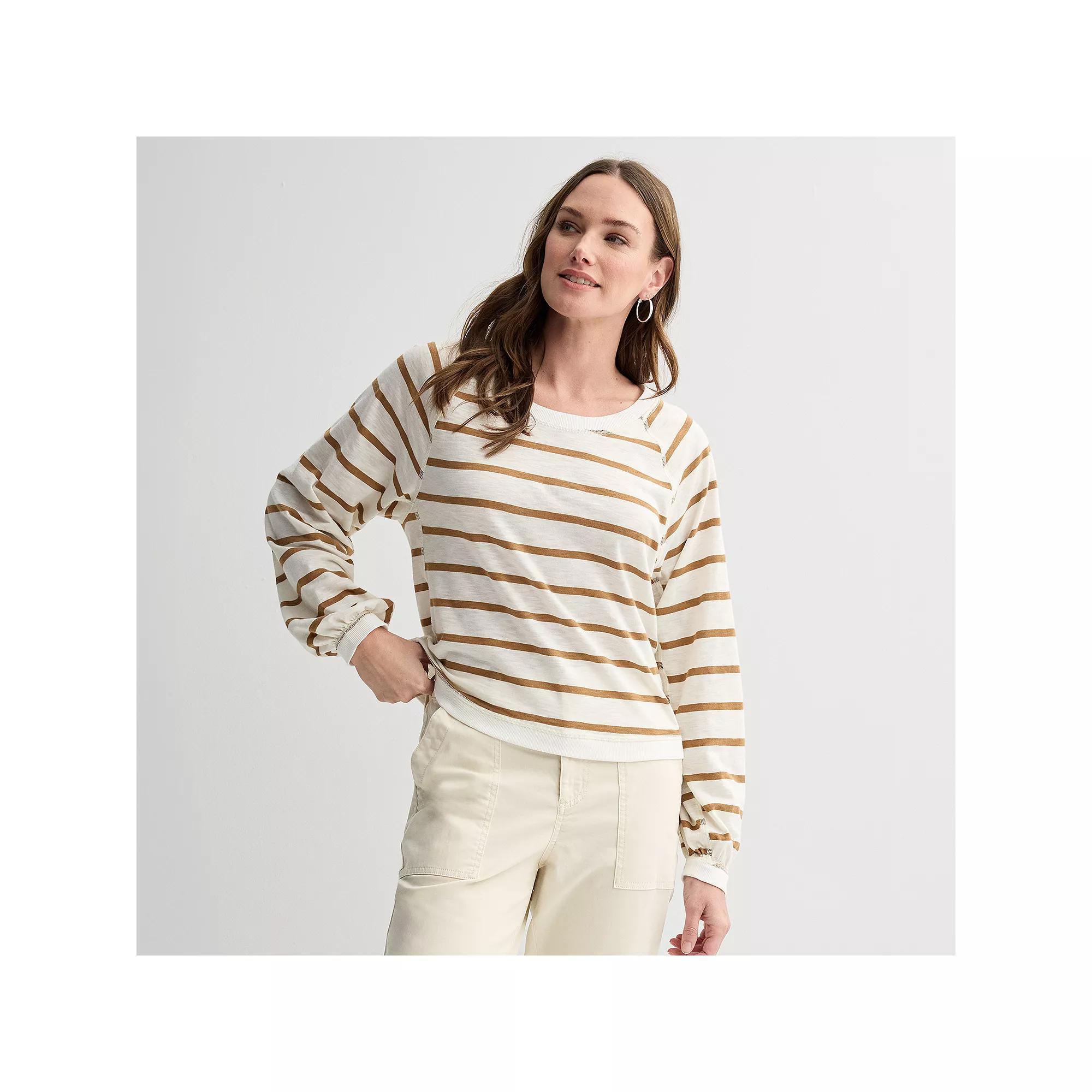 Women's Sonoma Goods For Life® Balloon Sleeve Raglan T-Shirt, Size: XS, Ivory  Stripe Product Image