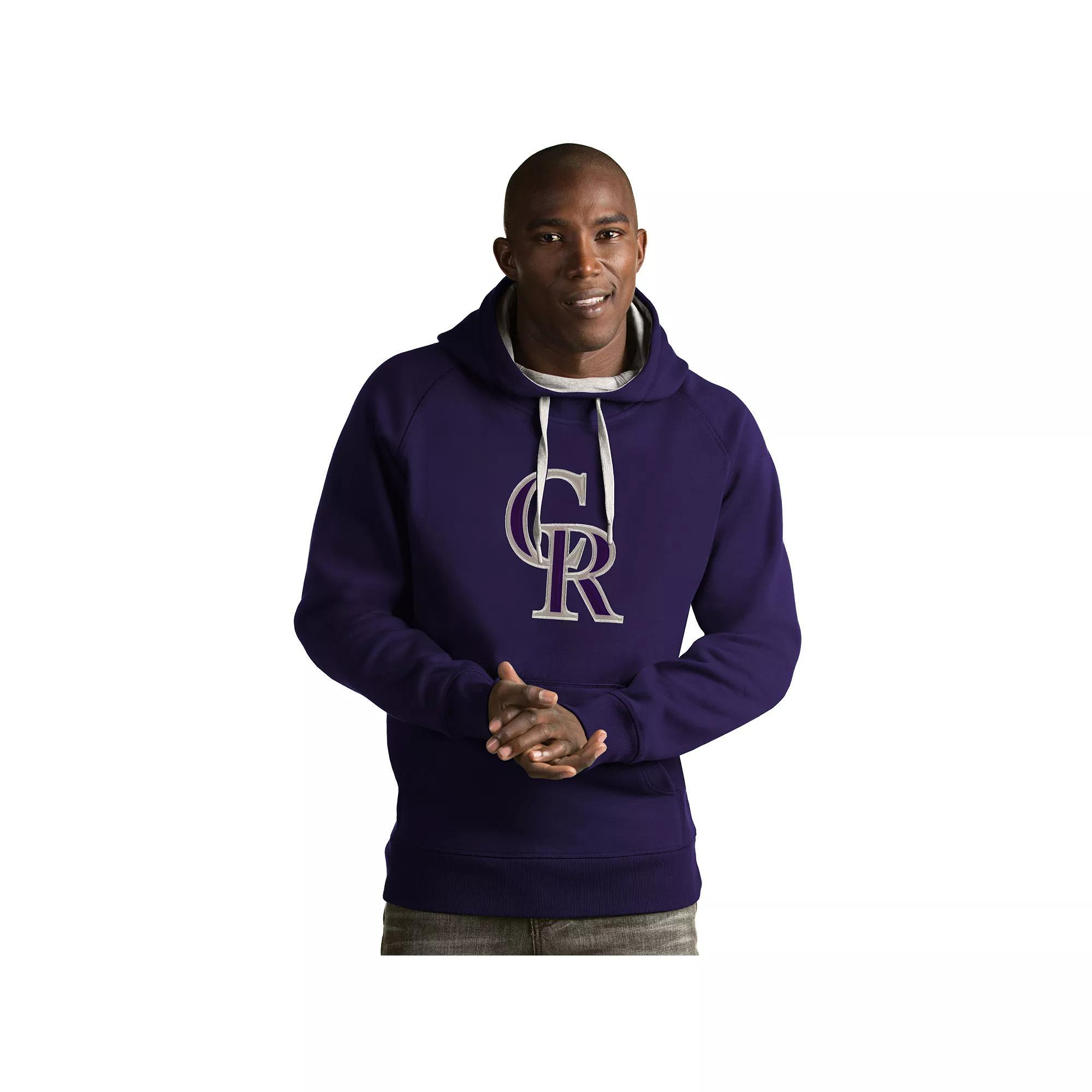 Men's Antigua Colorado Rockies Victory Logo Hoodie, Size: XXL, Purple Product Image