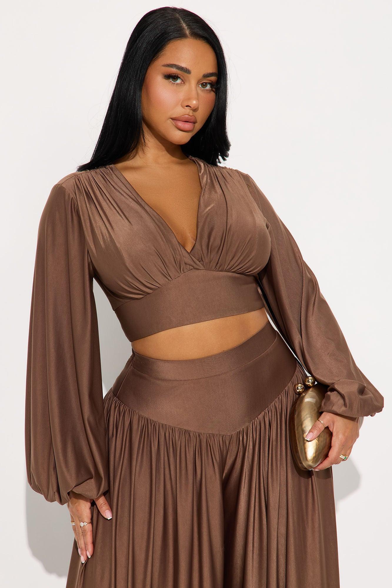 Solana Wide Leg Pant Set - Brown Product Image