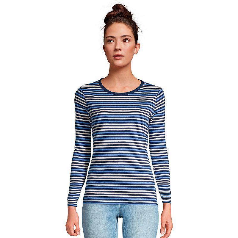 Womens Lands End Cotton Crewneck Long-Sleeve Tee Green Moss Product Image