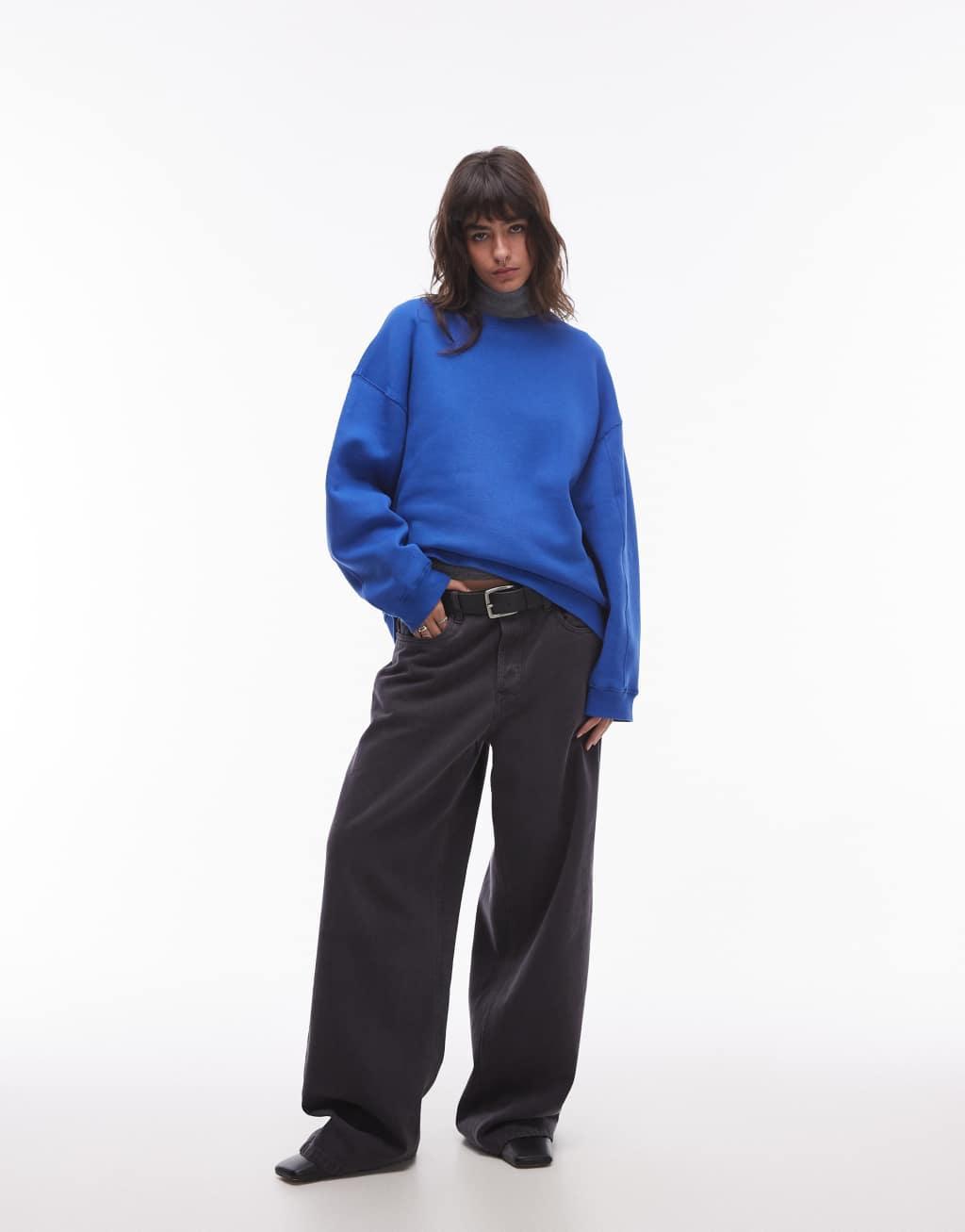 Topshop premium seam detail sweat in blue Product Image