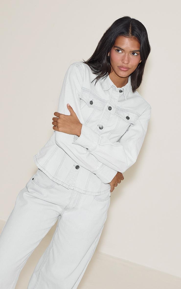 Ice Blue Long Sleeve Cinch Waist Denim Jacket Product Image