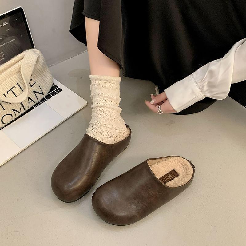 Fleece-Lined Faux Leather Mules Product Image
