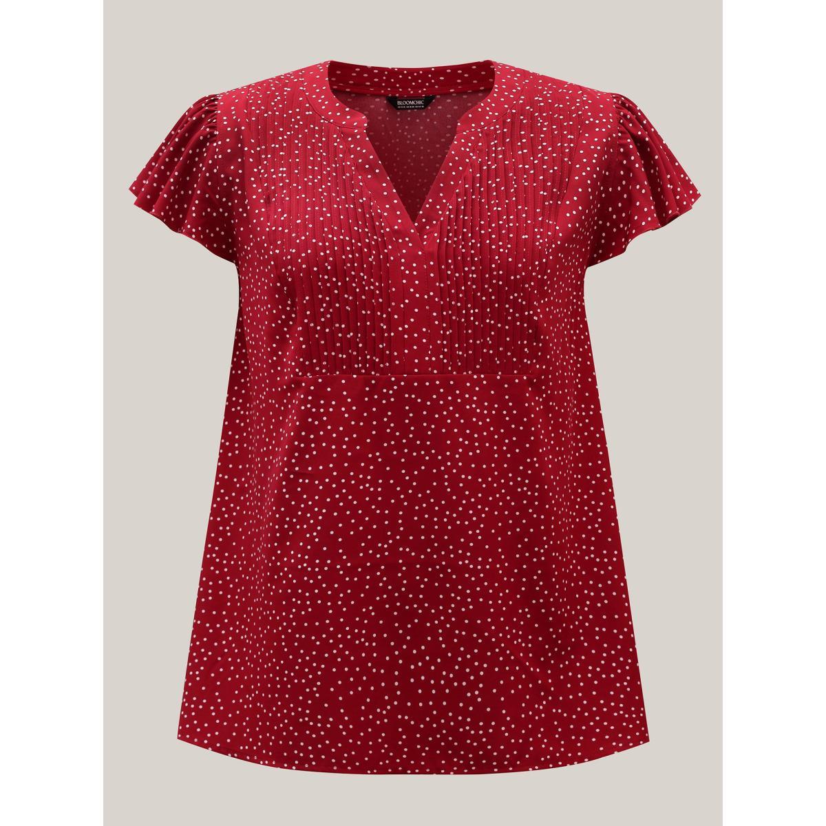 Plus Size Raspberry Polka Dot Print Toothpick Pleat Blouse Women Elegant Short sleeve Notched collar Everyday Blouses BloomChic 10/M Product Image