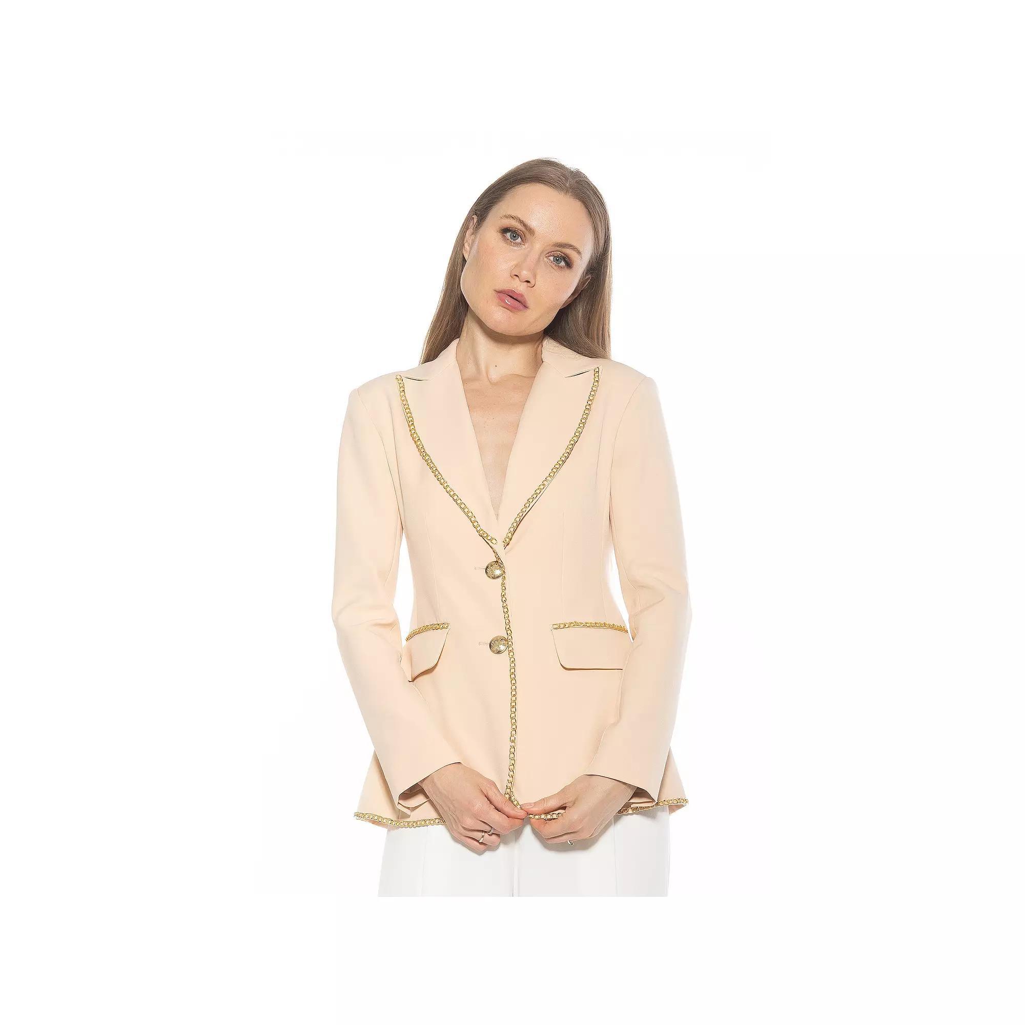 Women's ALEXIA ADMOR Janet Fitted Blazer With Chain Trim Detailing, Size: 10, Beige Product Image