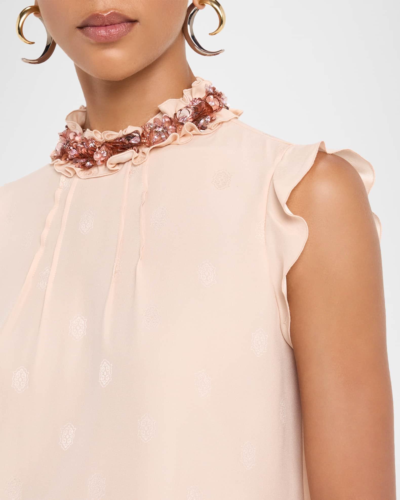 Sleeveless Embellished-Neck Blouse Product Image