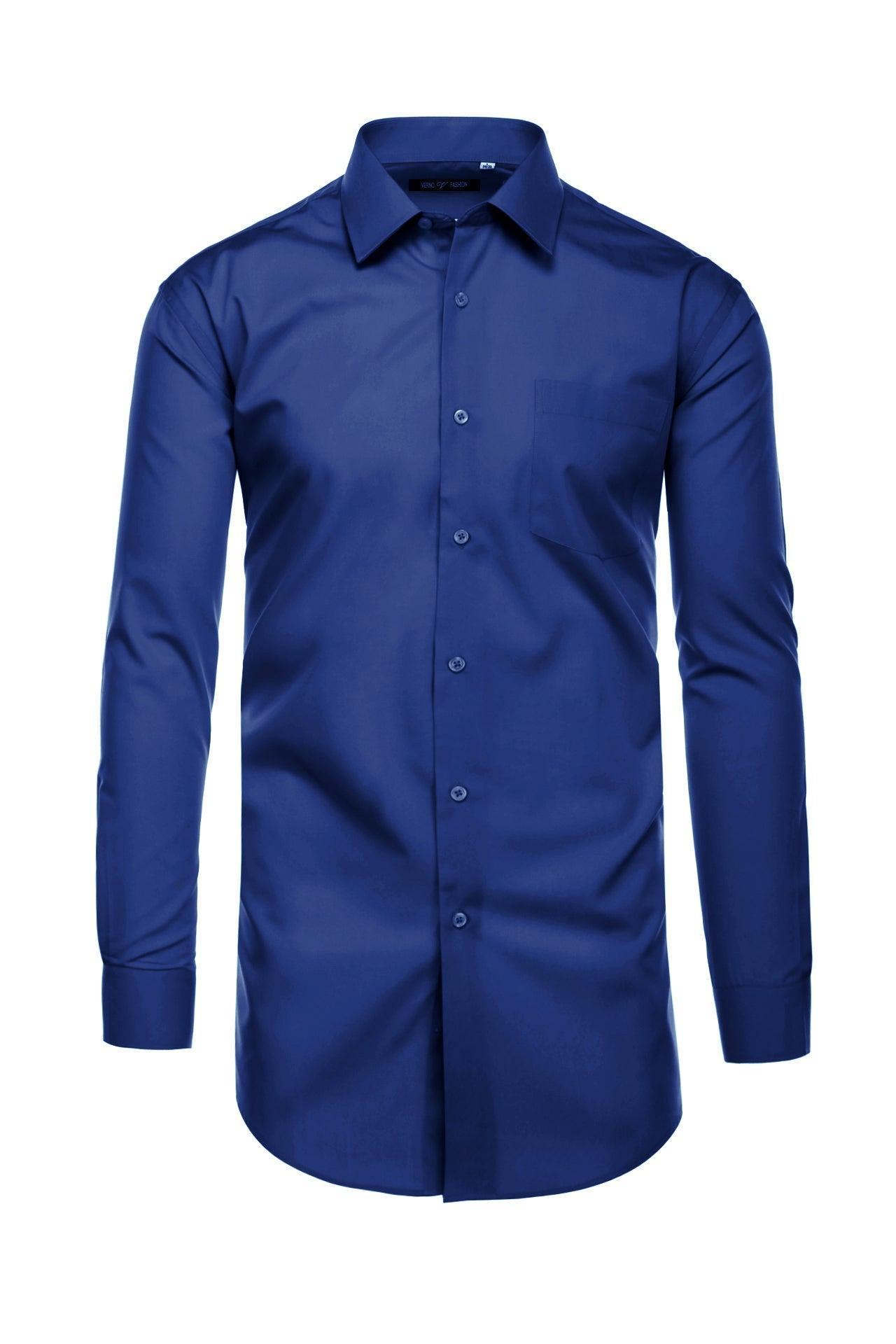 Cotton Blend Dress Shirt Regular Fit In Royal Blue Product Image