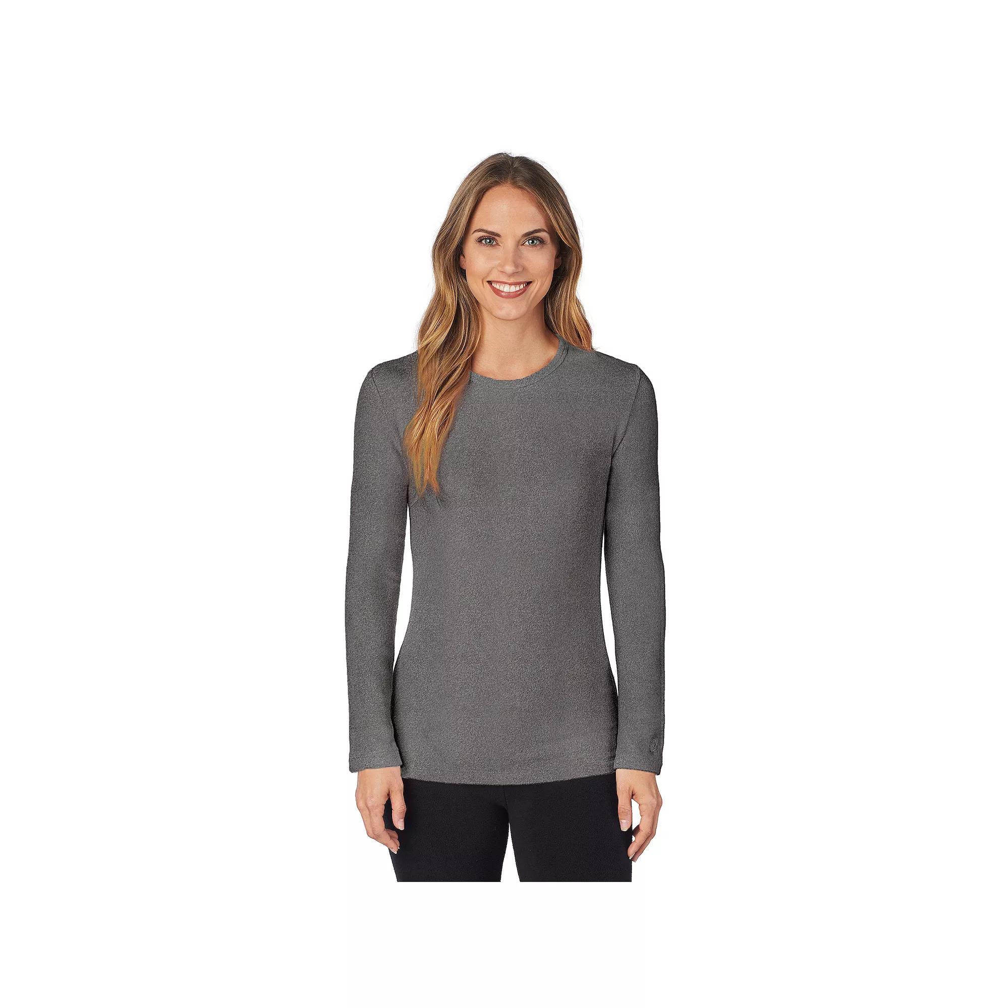 Women's Cuddl Duds® Fleecewear With Stretch Long Sleeve Top, Size: Large, Black White Snowflake Product Image