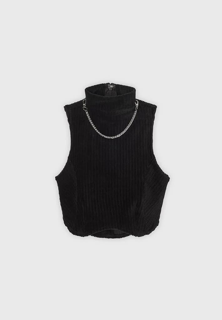 Detachable Chain Ribbed Velour Top - Black Female Product Image