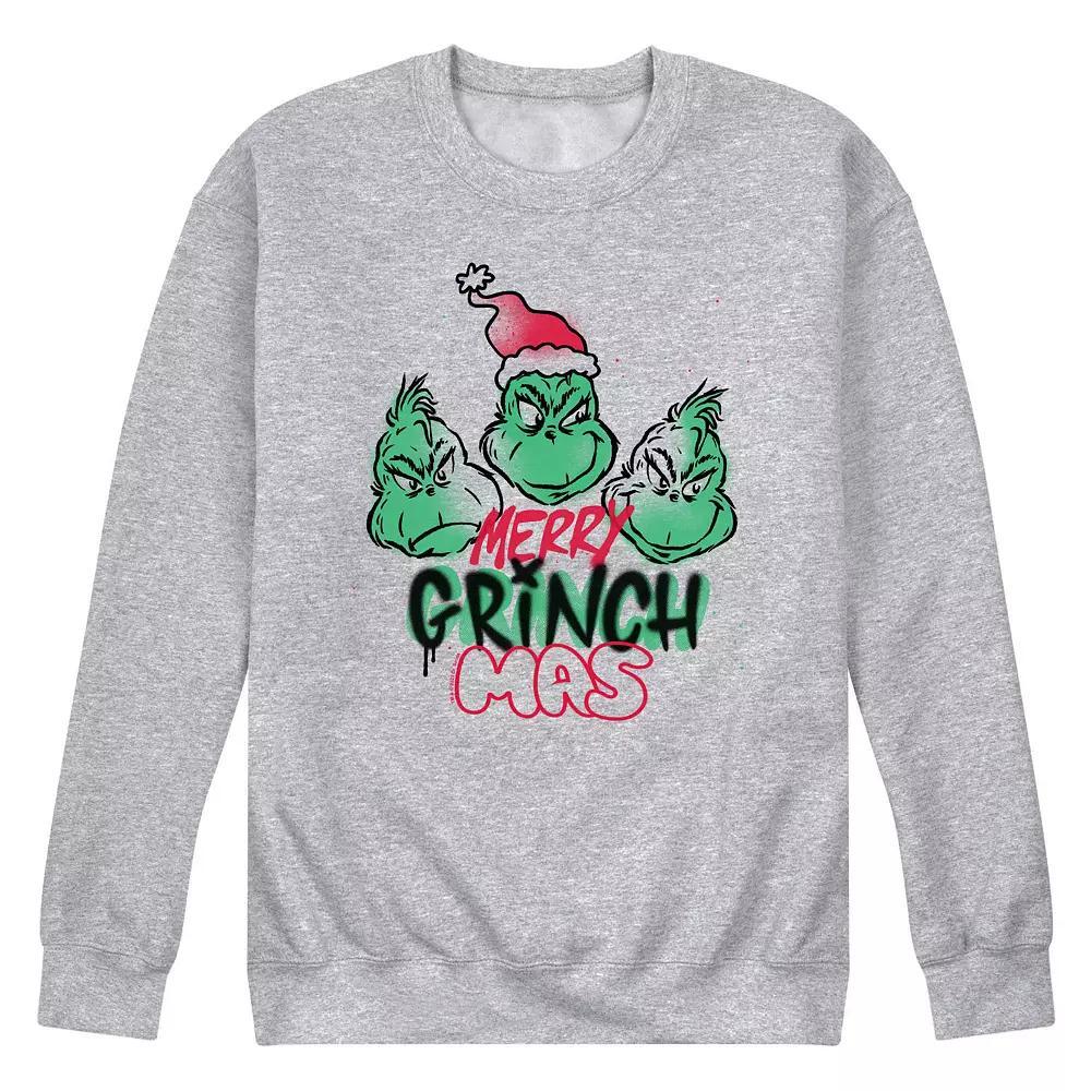 Mens Dr. Seuss The Grinch Merry Grinchmas Fleece Sweatshirt Grey Gray Product Image