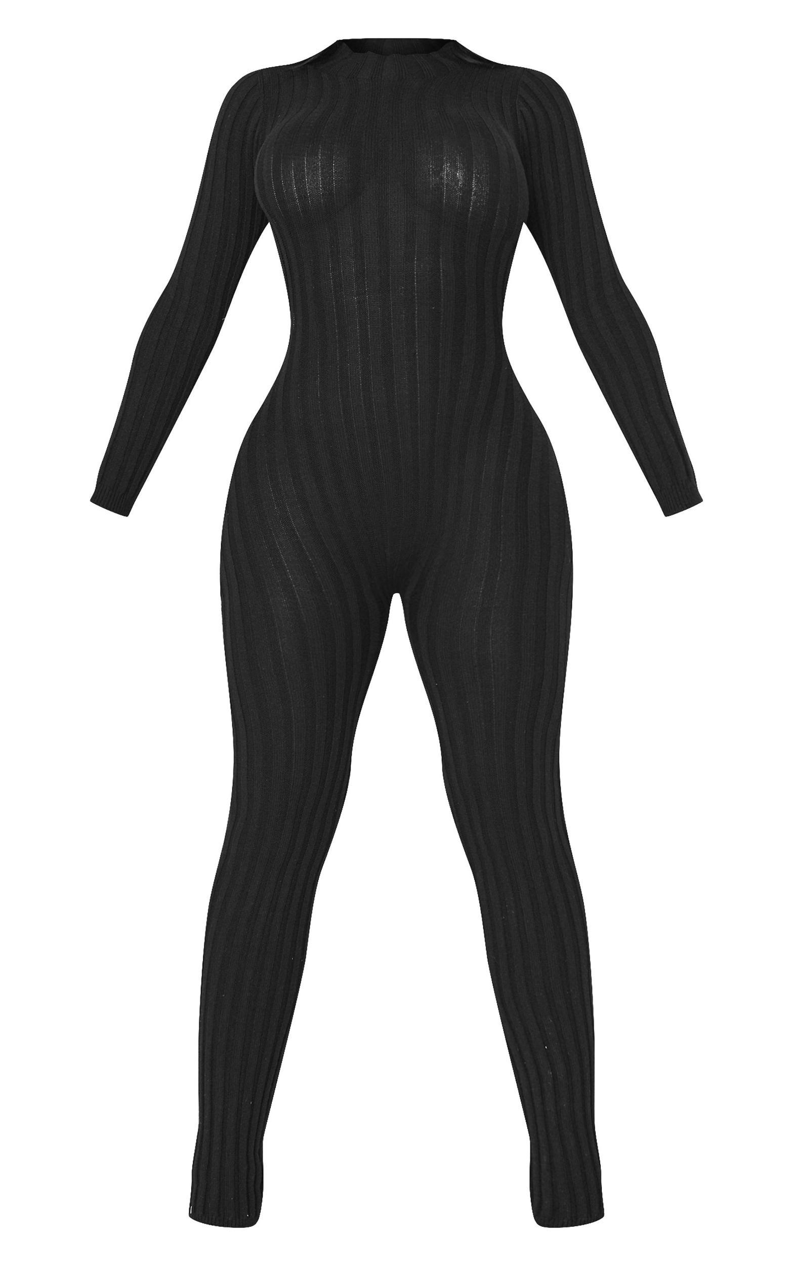 Shape Black Rib Knit Jumpsuit Product Image