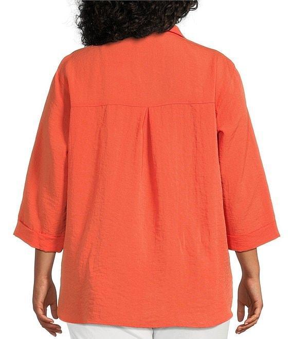 John Mark Plus Size Solid Woven Wire Collared Button Front 3/4 Sleeve Camp Shirt Product Image