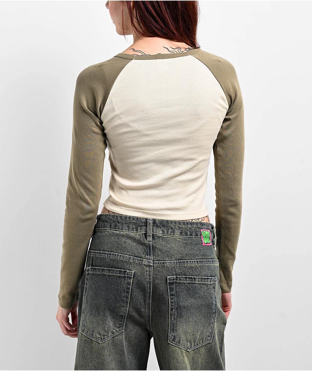 Zine Sam Parchment Raglan Long Sleeve Crop T-Shirt Product Image