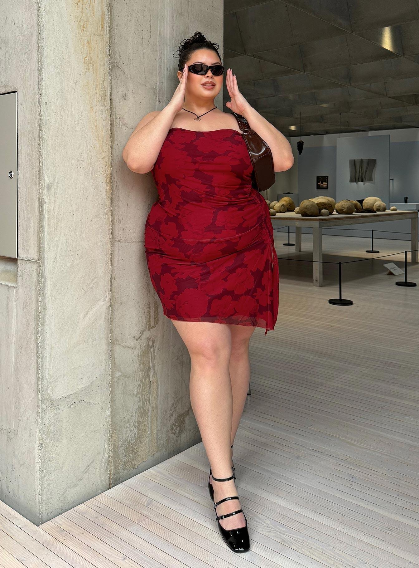 Donelli Mini Dress Burgundy / Red Floral Curve Product Image