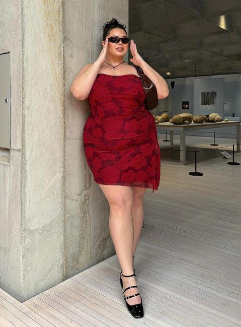 Donelli Mini Dress Burgundy / Red Floral Curve Product Image