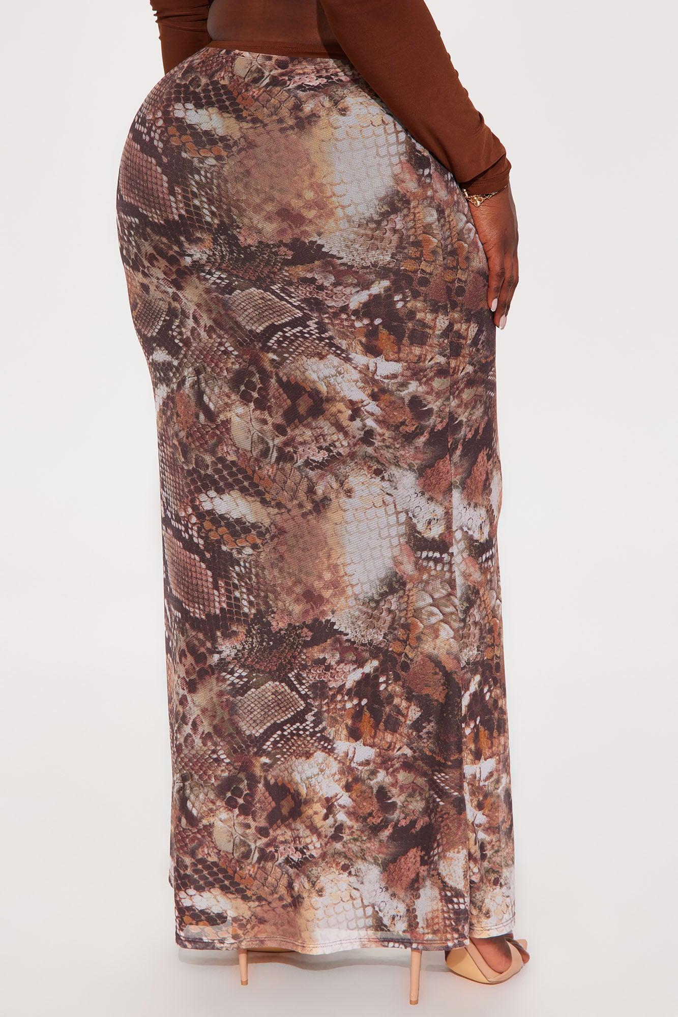 Remi Snakeskin Mesh Maxi Skirt - Brown/combo Product Image