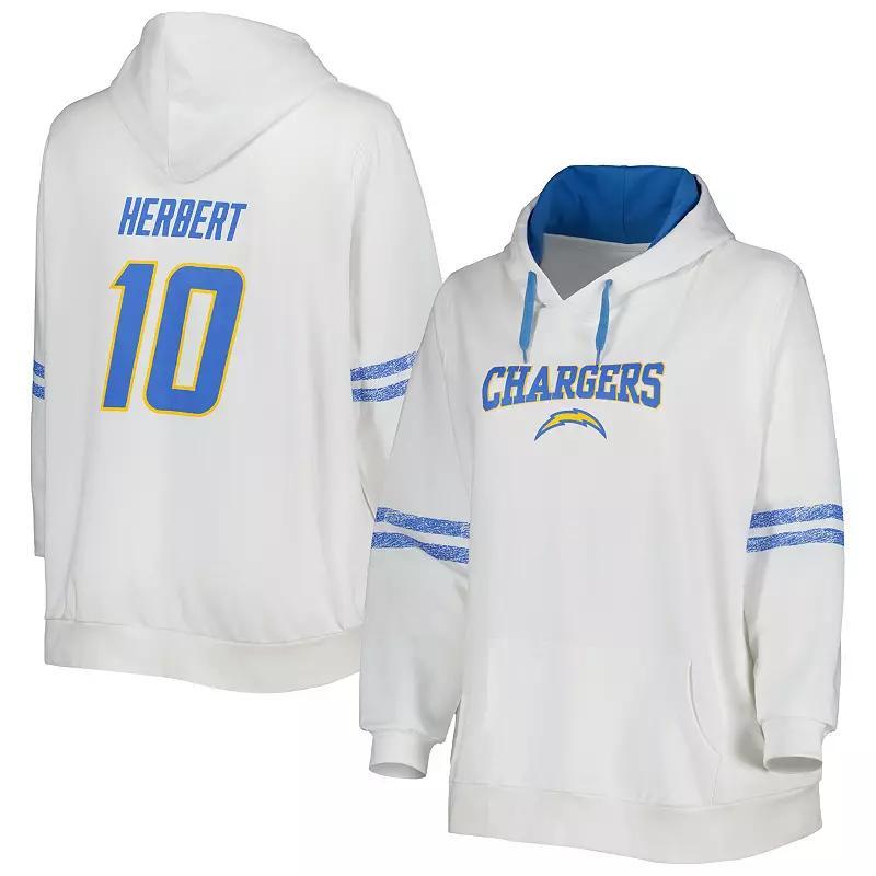 Women's Justin Herbert White/Powder Blue Los Angeles Chargers Plus Size Name & Number Pullover Hoodie, Size: 3XL Product Image
