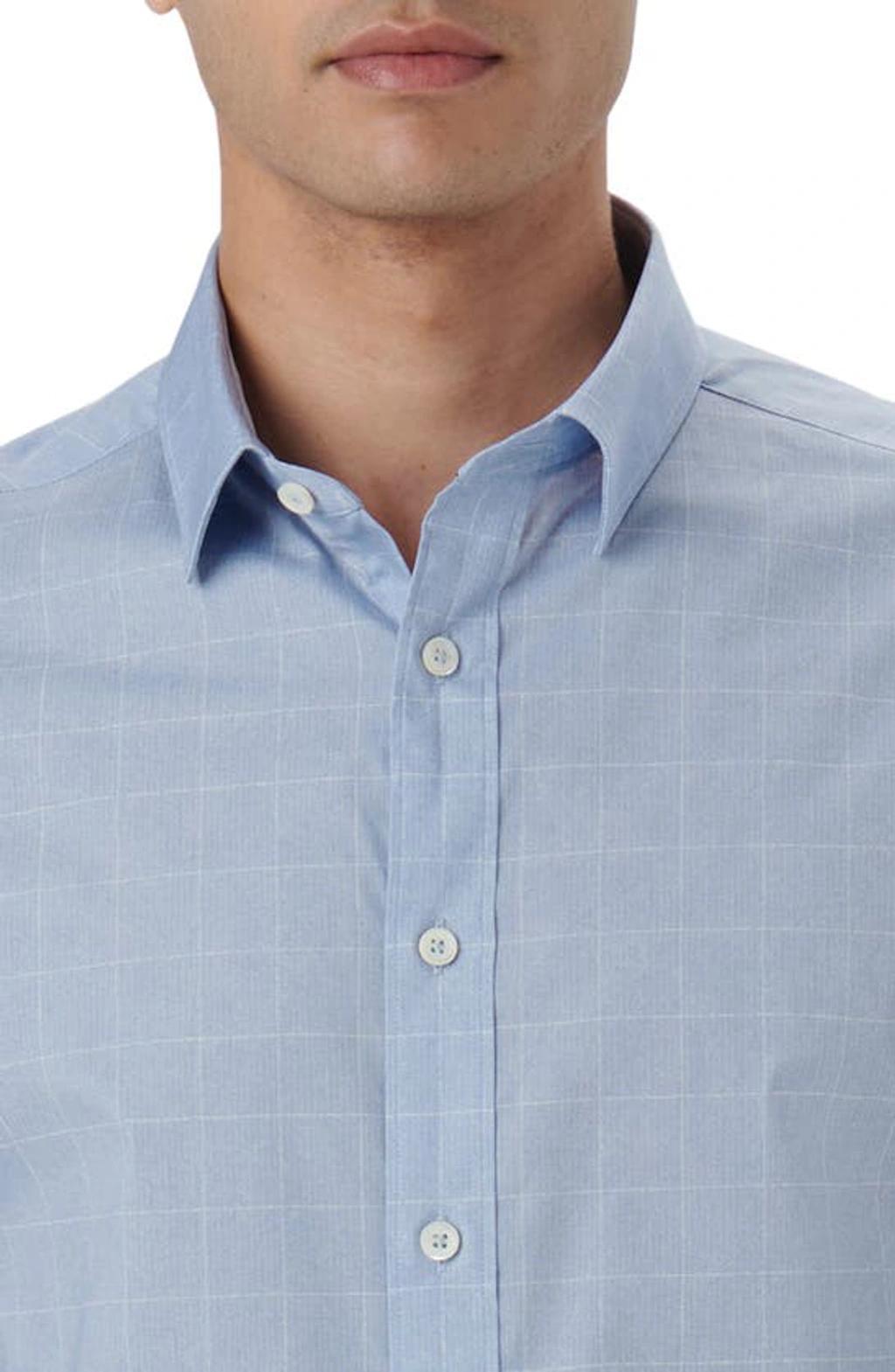 BUGATCHI Julian Shaped Fit Check Stretch Cotton Button-up Shirt In Air-blue Product Image