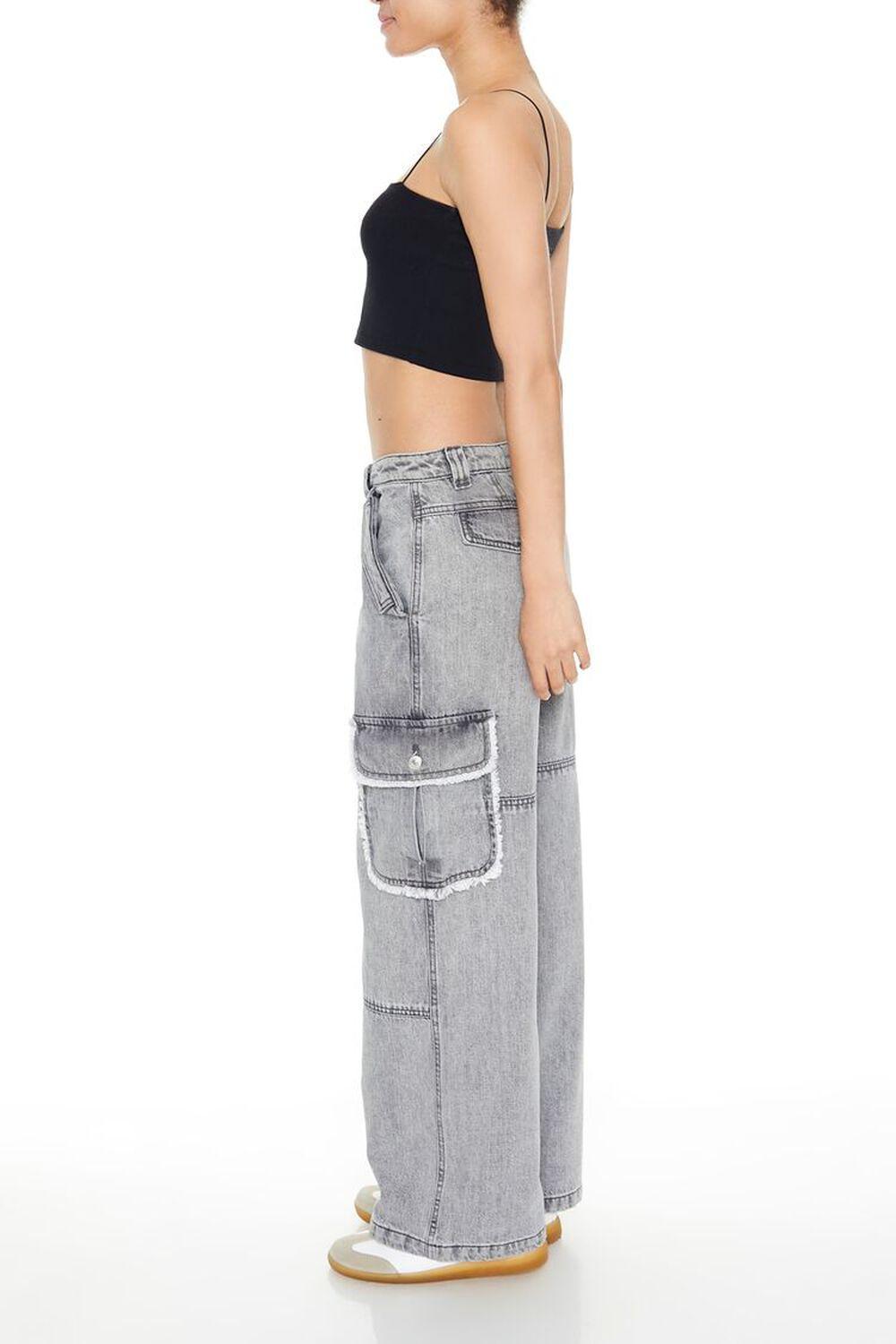 Frayed Wide-Leg Cargo Jeans | Forever 21 Product Image