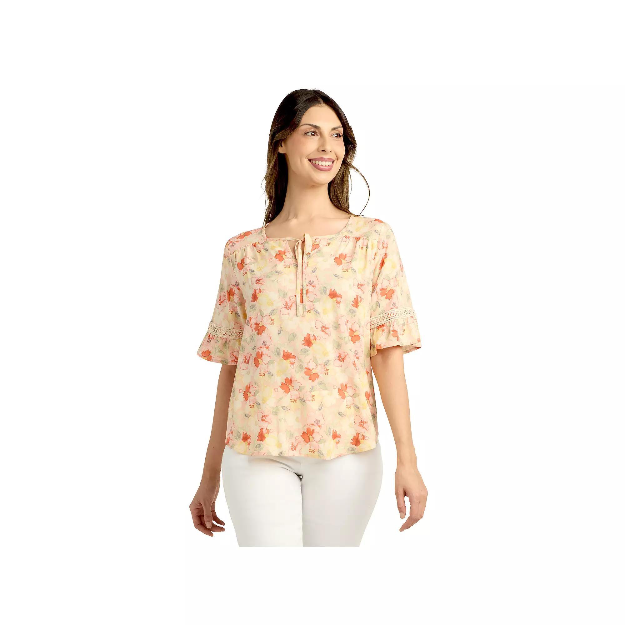 Womens AB Studio Elbow Sleeve Tie-Neck Top Product Image