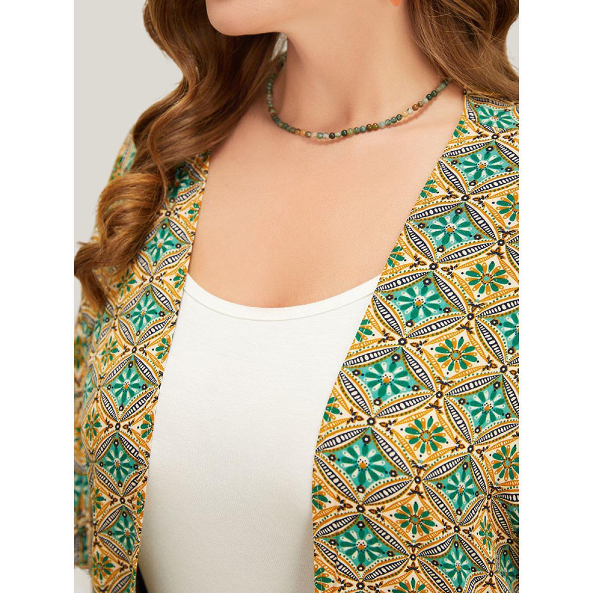 Plus Size Bandana Batwing Sleeve Tassels Trim Split Open Front Kimono Women Mint Vacation Loose Belt Dailywear Kimonos BloomChic 14-16/1X Product Image