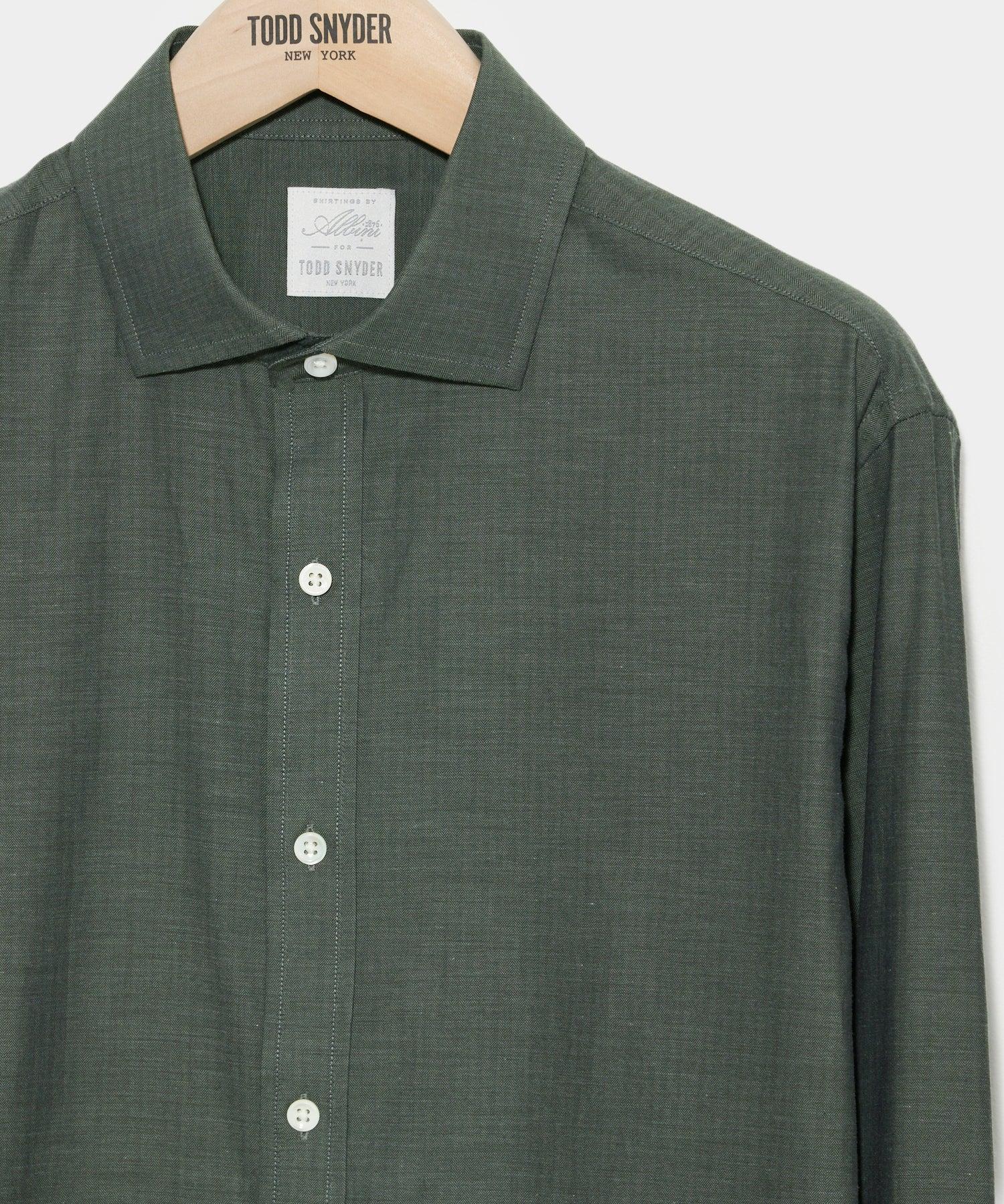 Slim Fit Flannel Spread Collar Dress Shirt in Olive Product Image