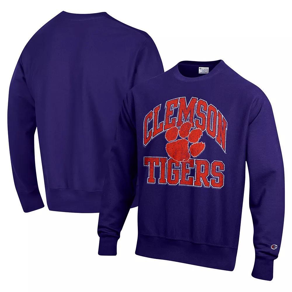 Men's Champion Purple Clemson Tigers Vault Late Night Reverse Weave Pullover Sweatshirt, Size: Medium Product Image