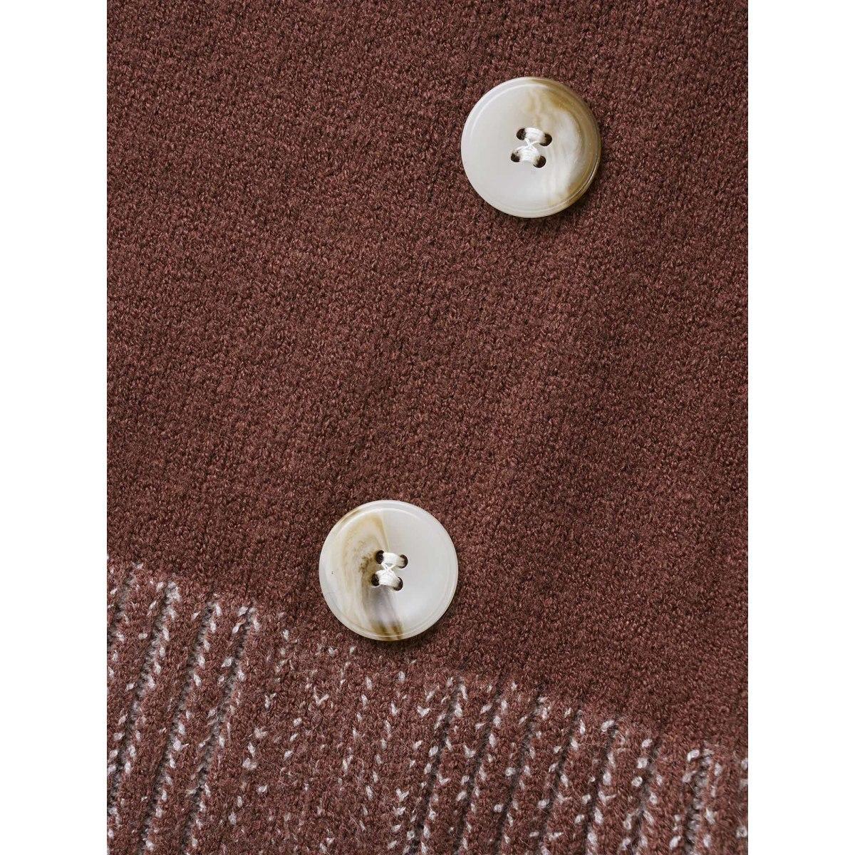 Plus Size Overlap Collar Contrast Button Detail Pullover Rust Women Casual Long Sleeve Overlap Collar Everyday Pullovers BloomChic 22-24/3X Product Image