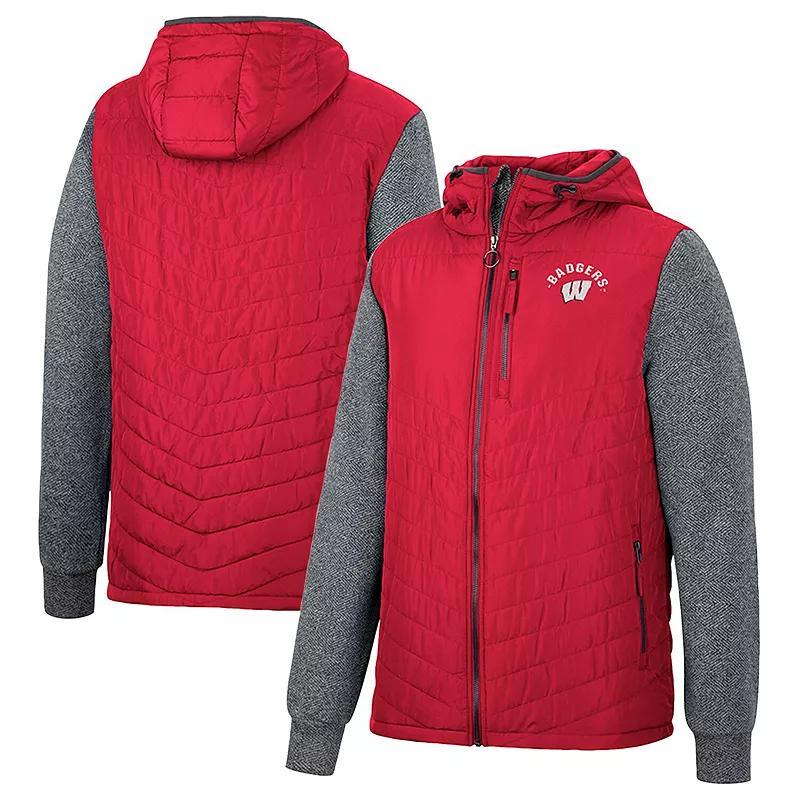 Men's Colosseum Red Wisconsin Badgers Course Herringbone Full-Zip Hoodie, Size: XL Product Image