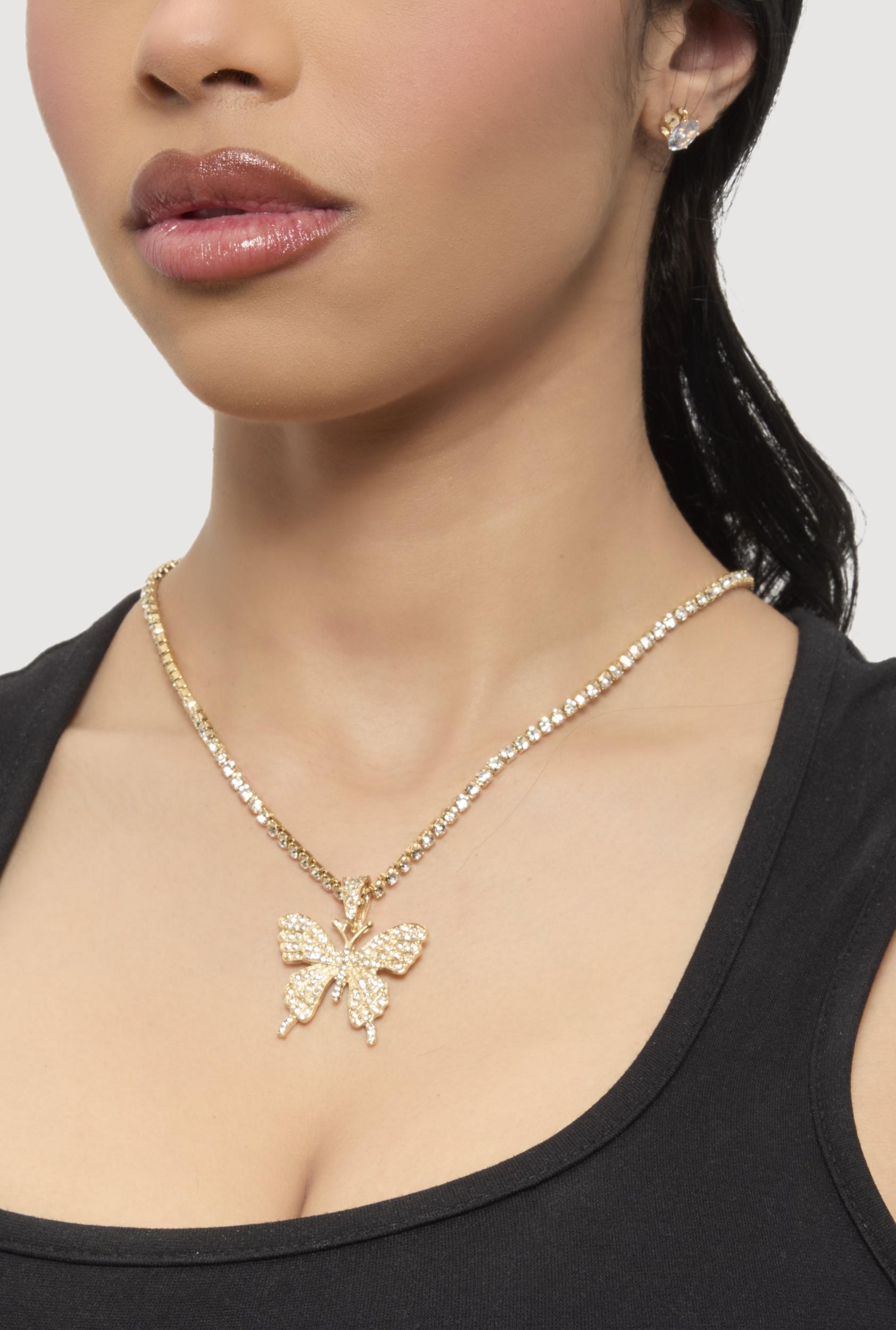 Cubic Zirconia Heart Curb Chain Necklace with Stud Earrings Female Product Image