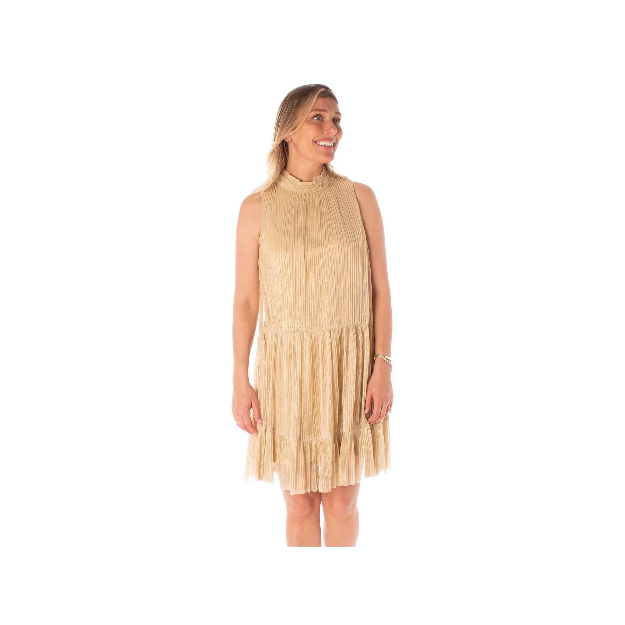 Women's Maison Tara Crinkle Mesh Sleeveless Babydoll Mini Dress, Size: 10, Gold Product Image