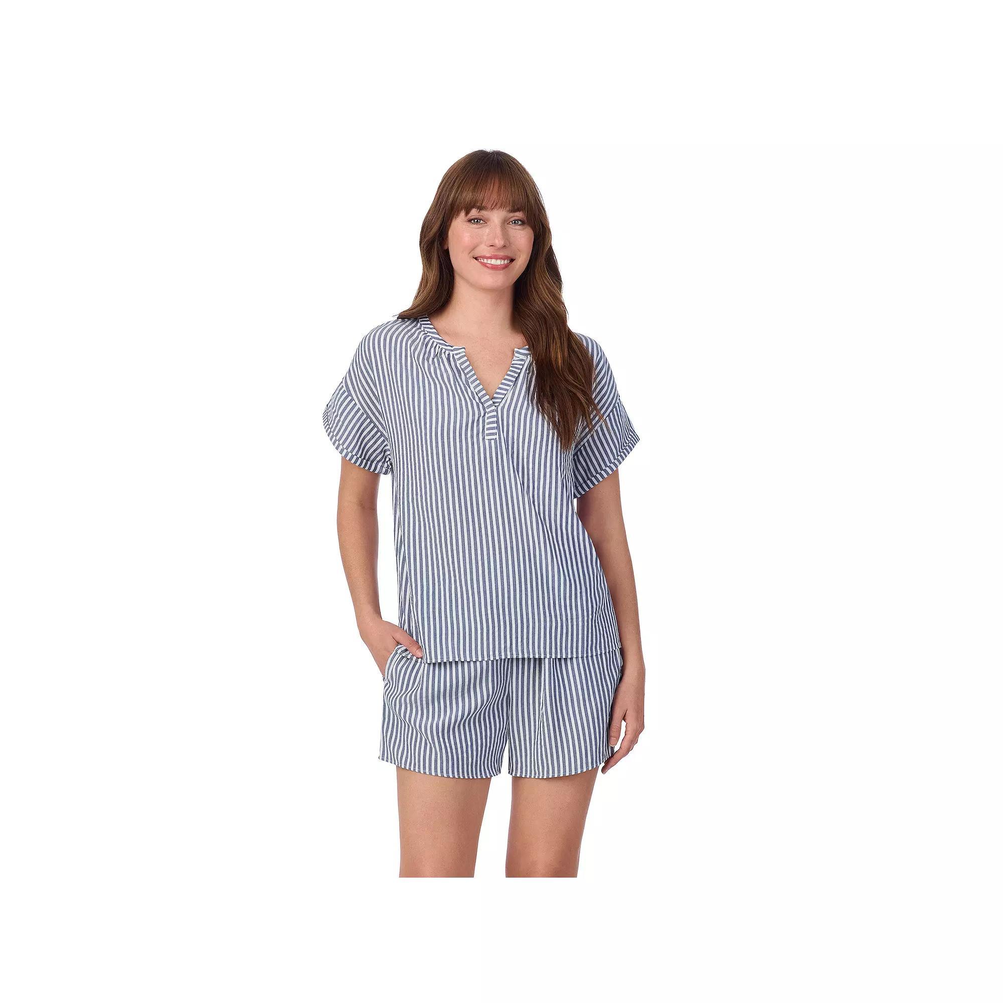 Women's Draper James 2-Piece Seersucker Short Sleeve Pajama Top & Pajama Shorts Set, Size: XXL, Blue Stripe Product Image