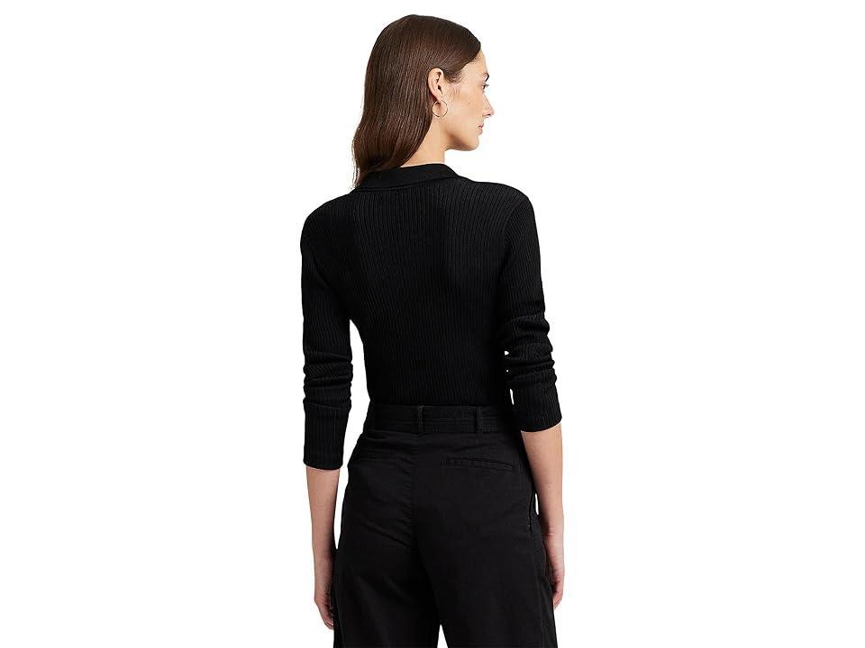 Lauren Ralph Lauren Petite Rib-Knit Long-Sleeve Polo Cardigan Women's Sweater Product Image