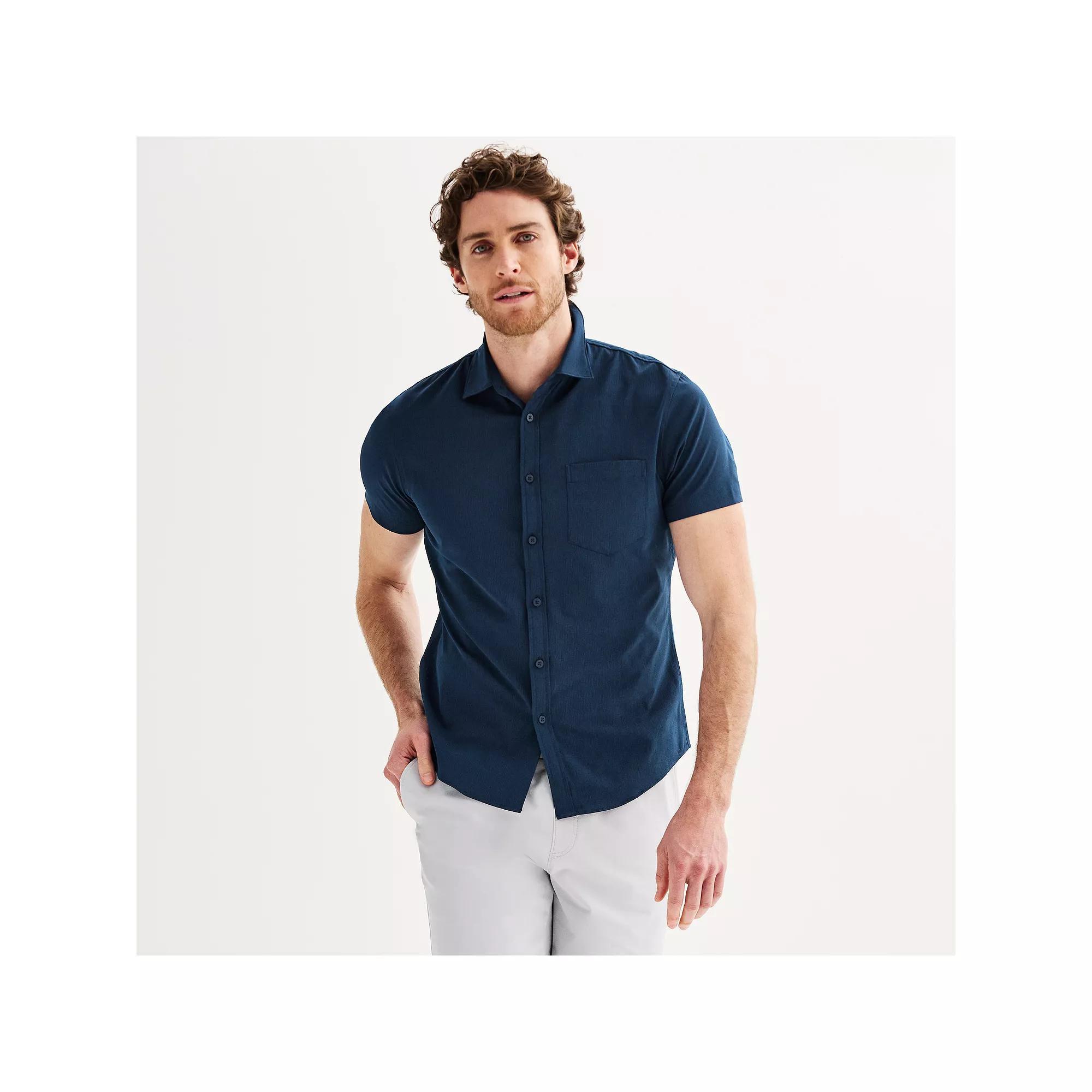 Men's FLX Slim Performance Untucked-Fit Button Down Shirt, Size: Small SLIM, Blue Beauty Product Image