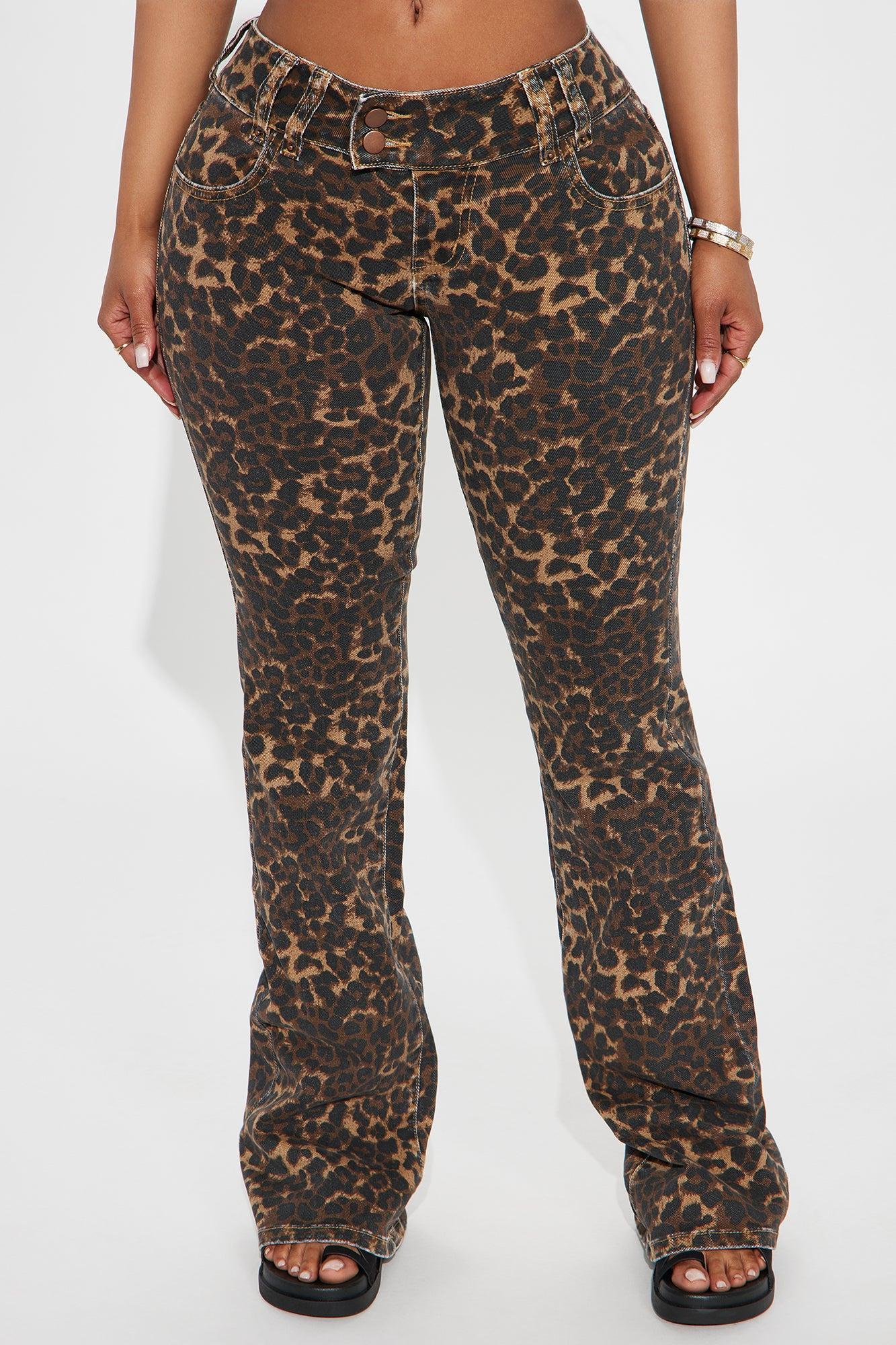 Wild One Leopard Print Flare Jeans - Brown/combo Product Image