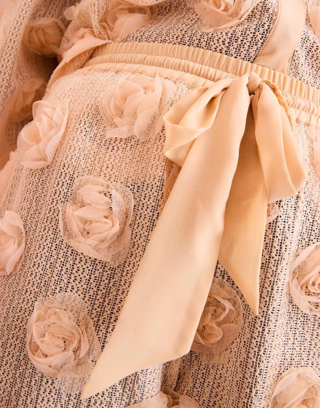 ASOS LUXE Curve 3D floral crochet beach pants in cream Product Image