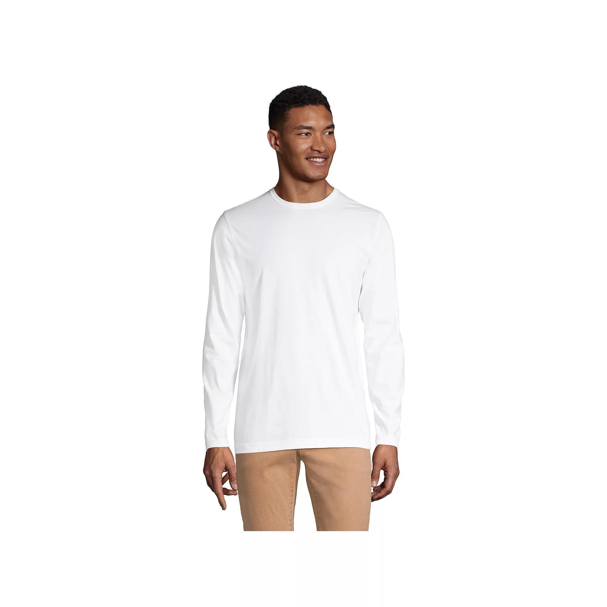 Big & Tall Lands' End Long Sleeve Classic-Fit Supima Tee, Men's, Size: 3XB, White Product Image