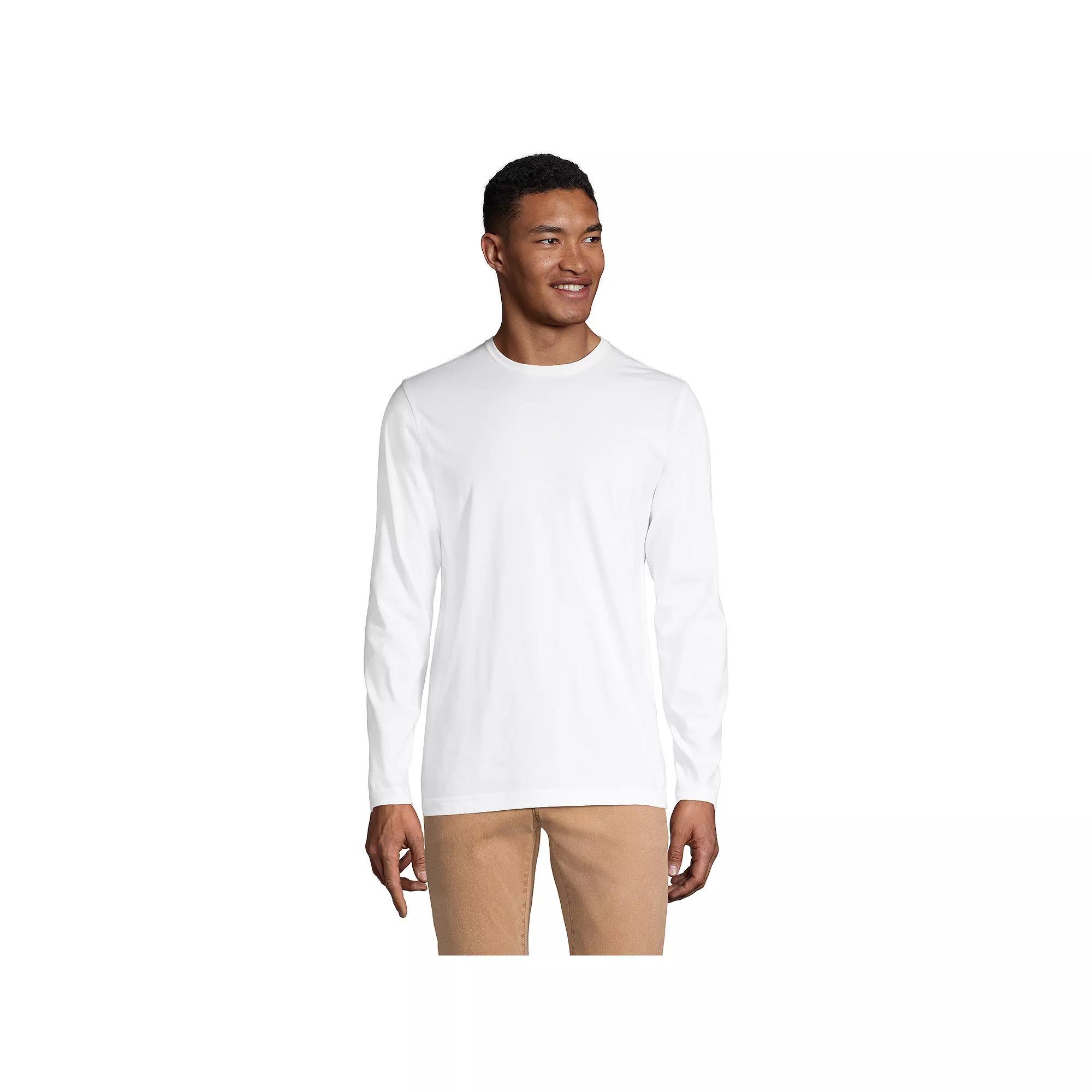 Big & Tall Lands' End Long Sleeve Classic-Fit Supima Tee, Men's, Size: 3XB, White Product Image
