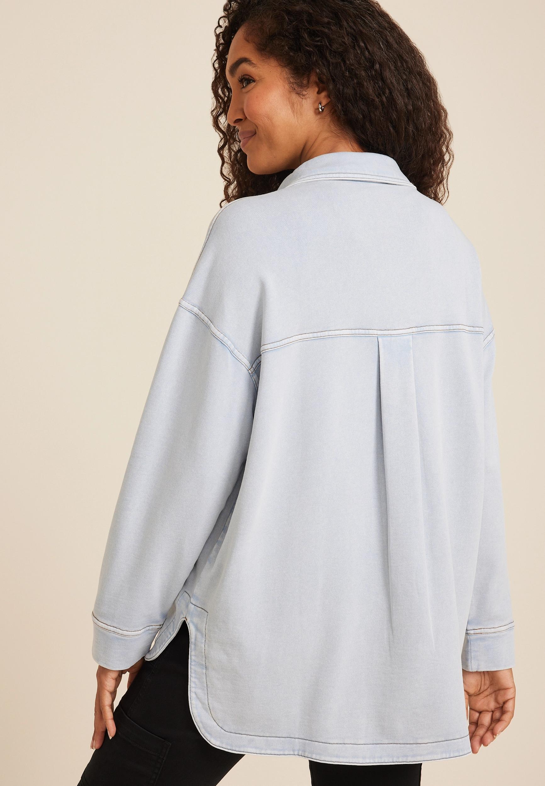 Maurices Womens Washed Knit Beige Denim Shacket Size XX Large Product Image