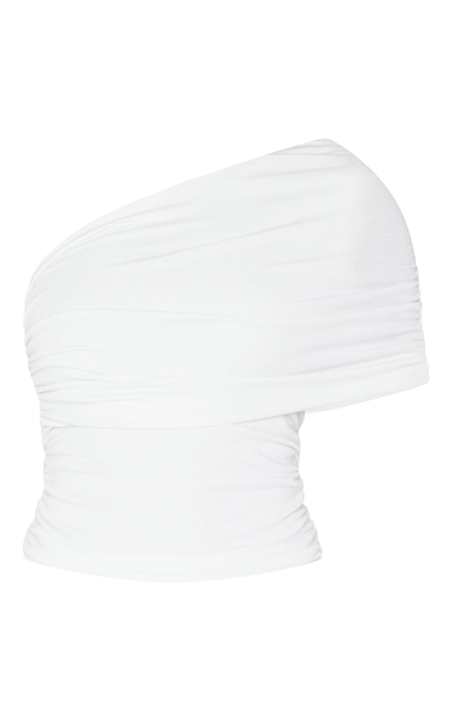 White Contour Jersey One Shoulder Fold Over Ruched Top Product Image