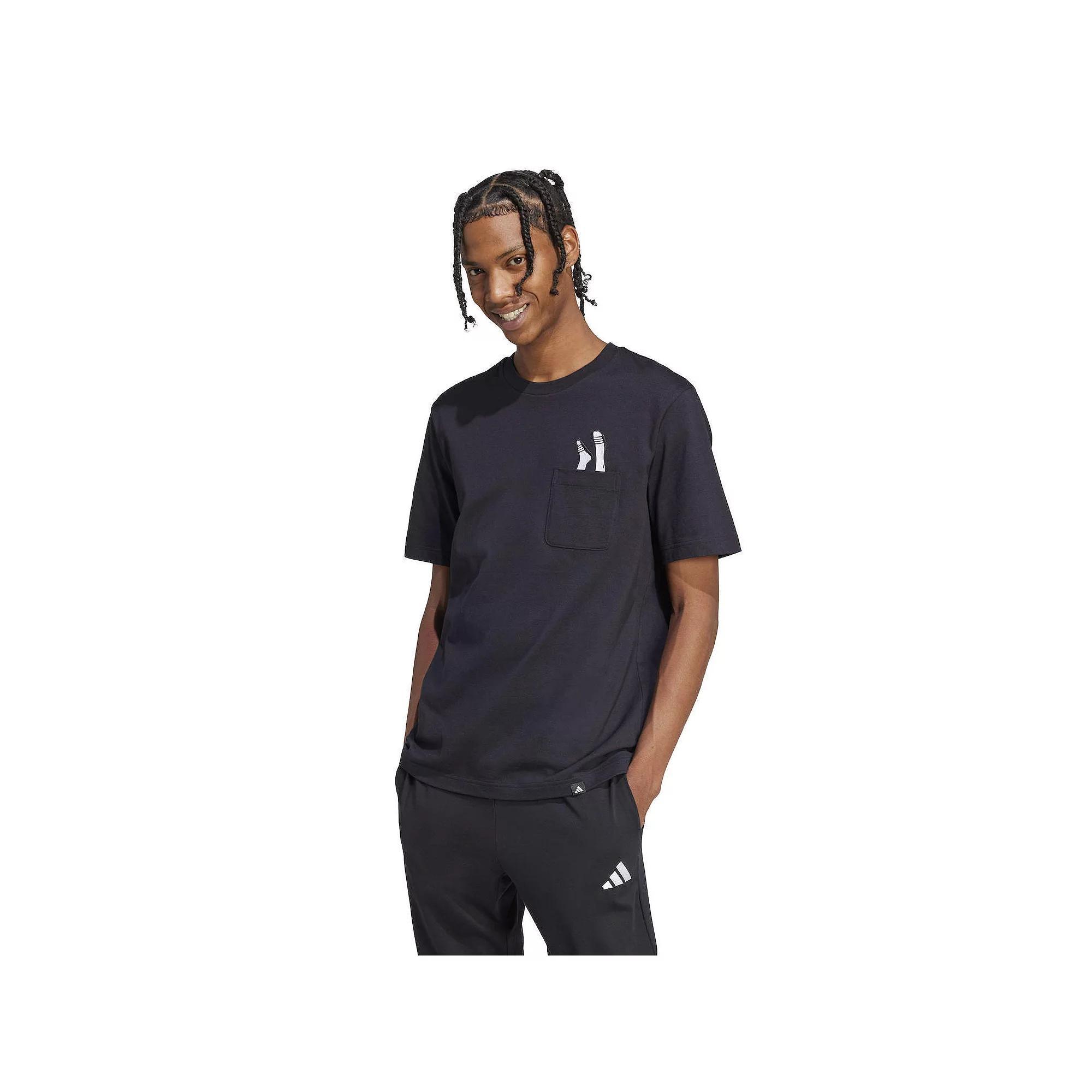 Men's adidas Lounge Slides Graphic Pocket Sportswear T-Shirt, Size: Large, Black Product Image