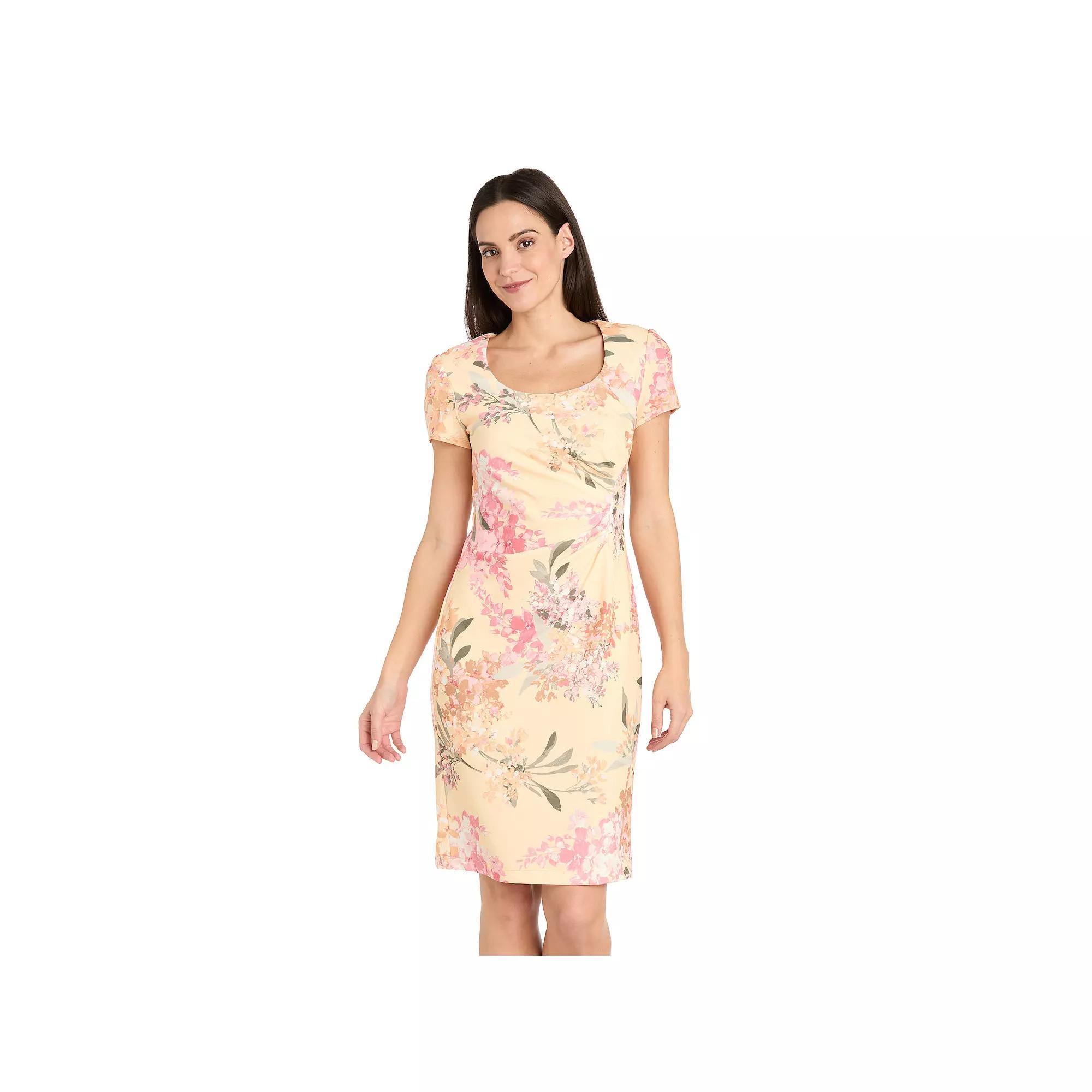 Women's R&M Richards Short Sleeve Pleated Side Sheath Dress, Size: 6, Yellow Product Image