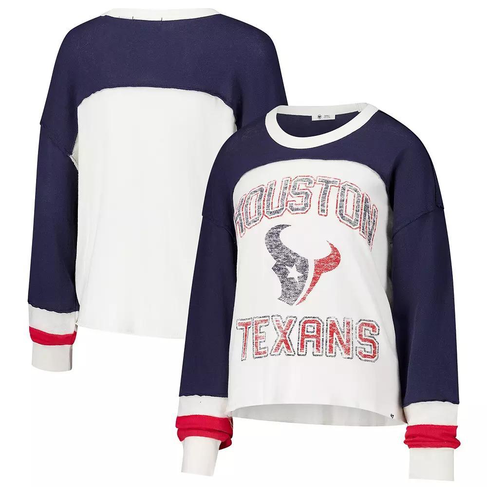 Women's '47 Cream Houston Texans Double Header Curve Raglan Long Sleeve Crop Top, Size: Small, Beige Product Image