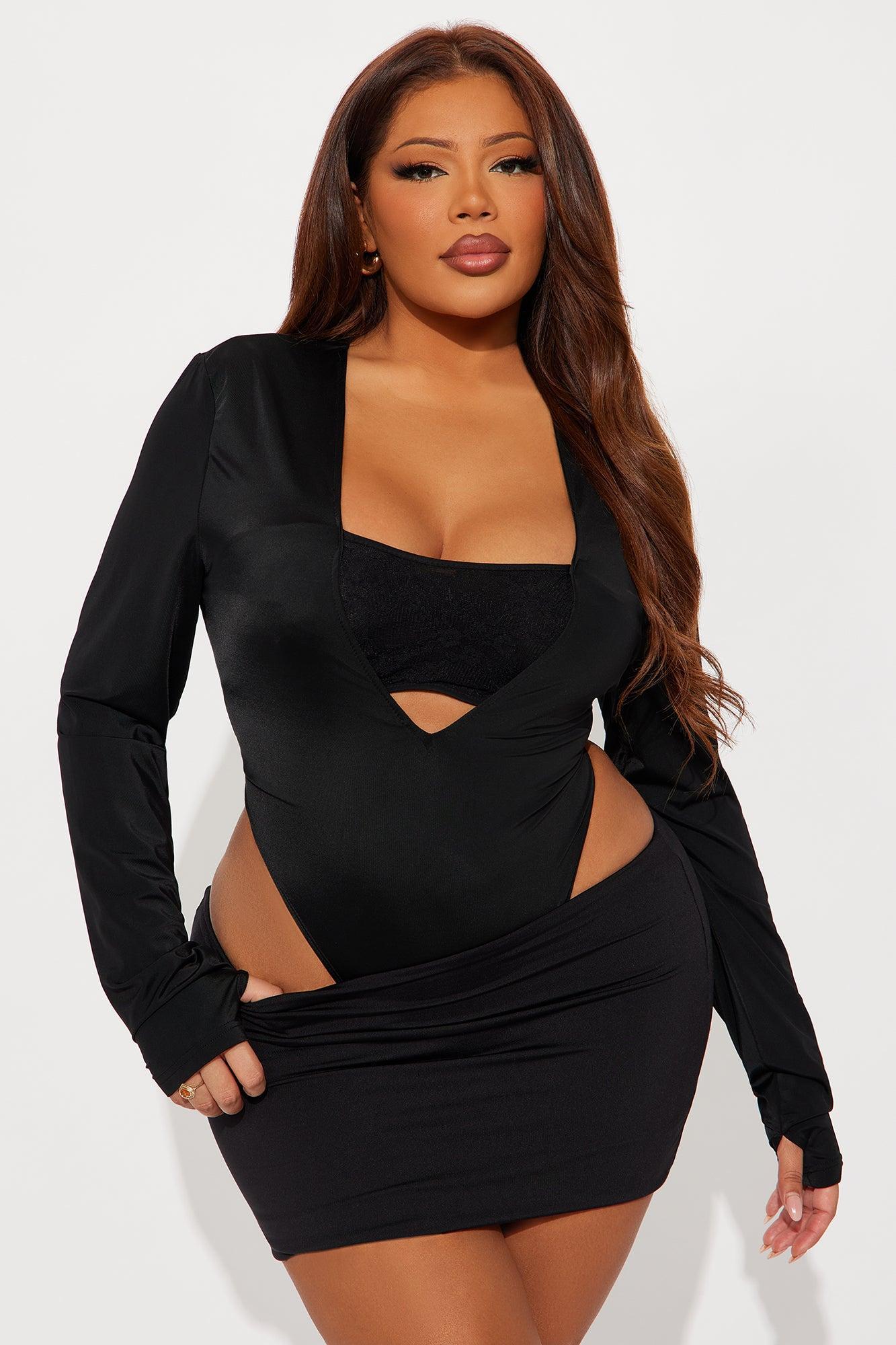 Standing Ovation Long Sleeve High Cut Bodysuit - Black Product Image