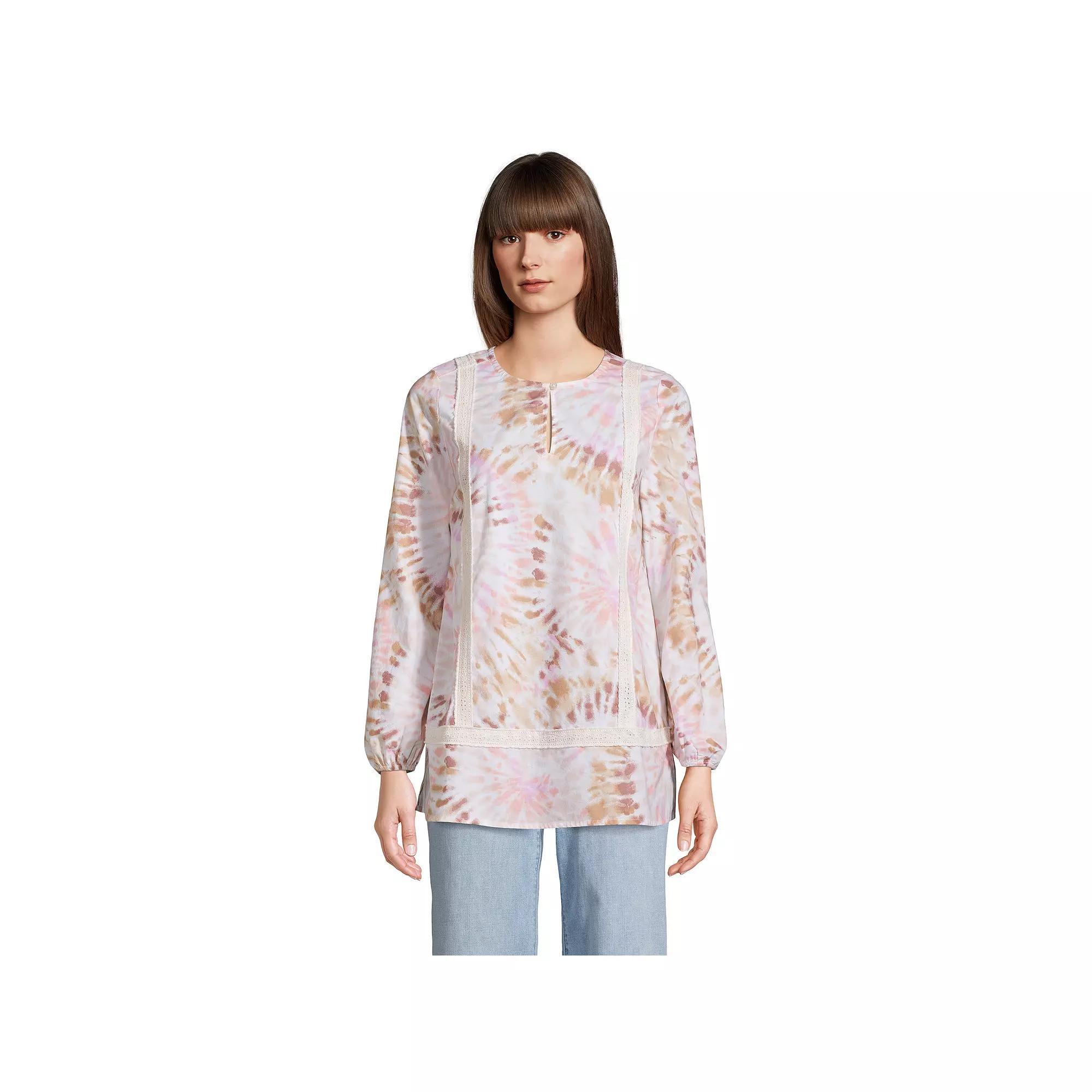Petite Lands' End Split Neck Tunic Top, Women's, Size: Medium Petite, White Burst Tie Dye Product Image