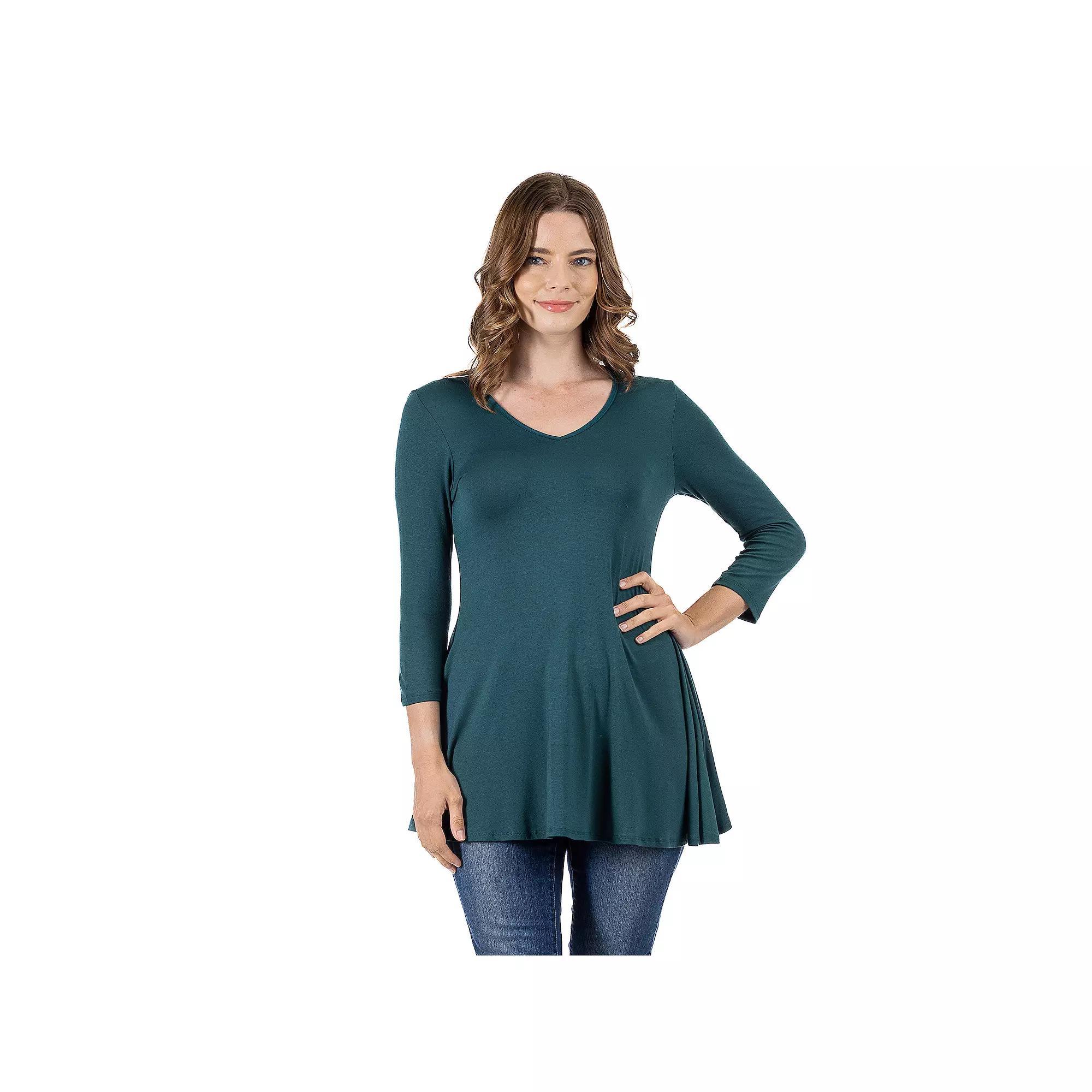 Women's 24Seven Comfort Apparel V Neck Tunic Top, Size: Large, Penny Product Image